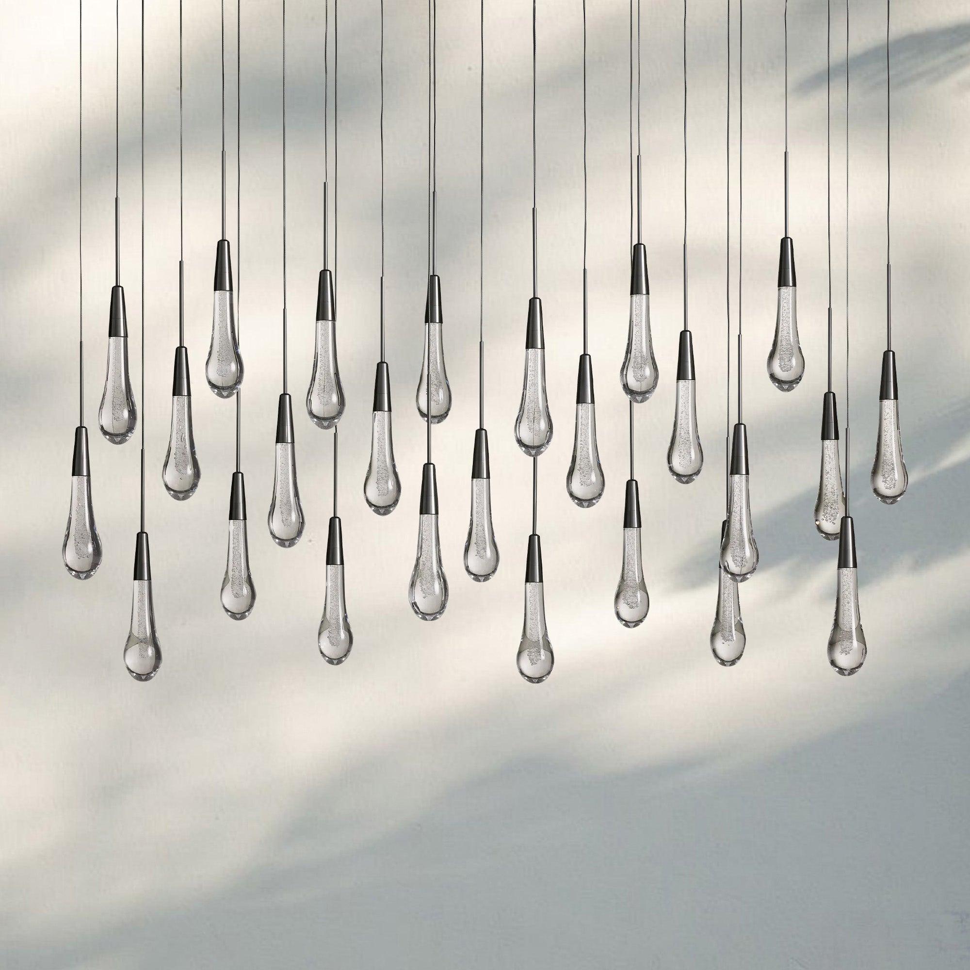 Soltaire Linear Chandelier - Seeded Glass Raindrop Pendant Lighting - 37‘’BrassBlushlighting