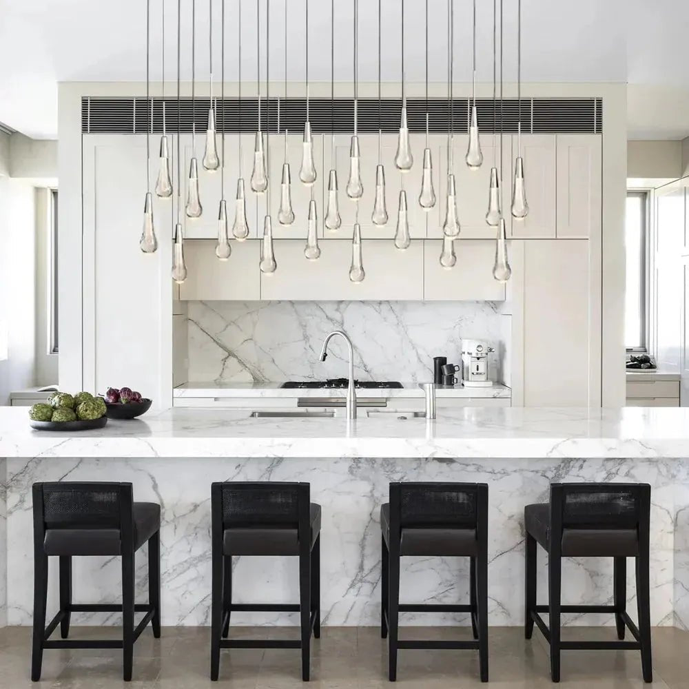 Soltaire Linear Chandelier - Seeded Glass Raindrop Pendant Lighting - 37‘’BronzeBlushlighting