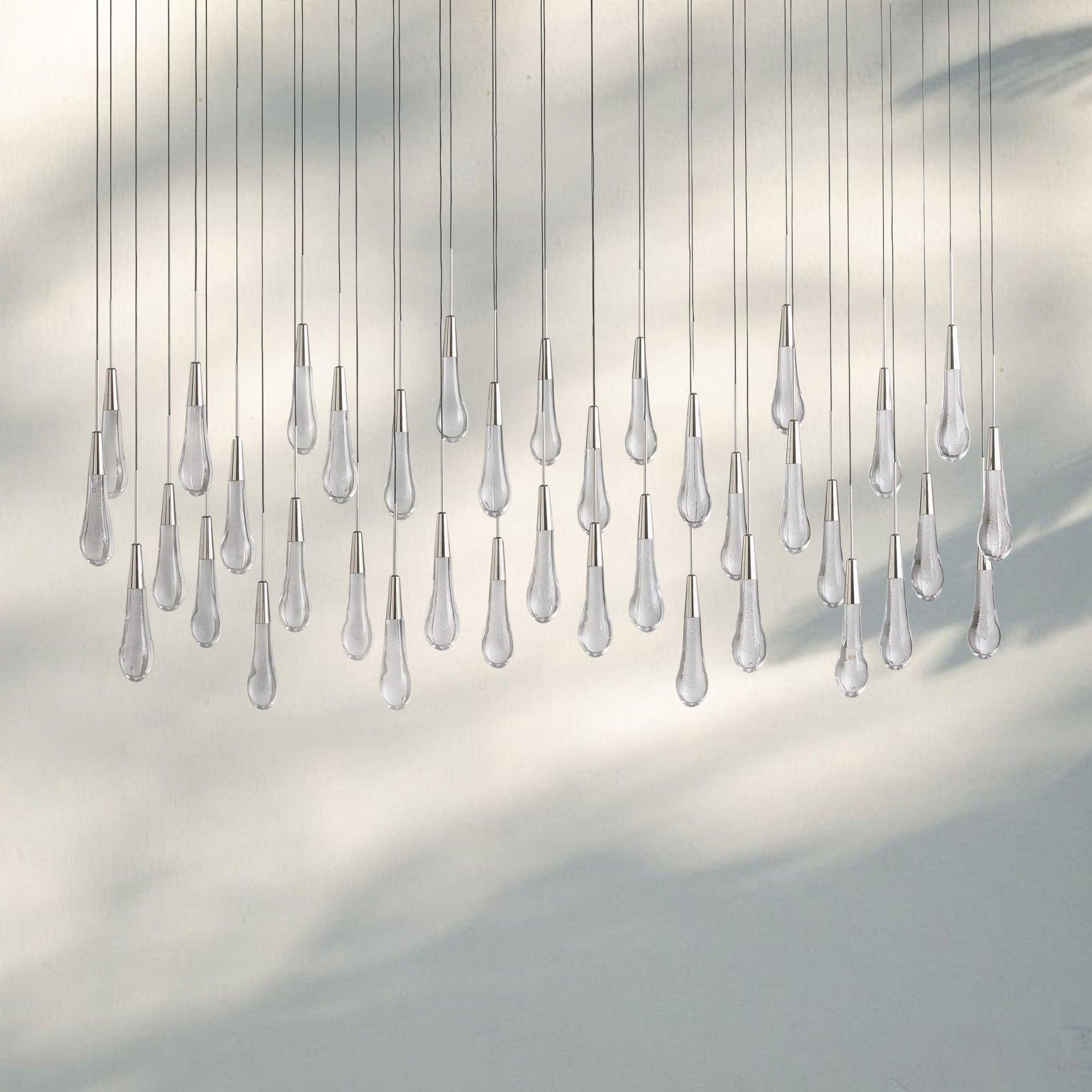 Soltaire Linear Chandelier - Seeded Glass Raindrop Pendant Lighting - 70‘NickelBlushlighting