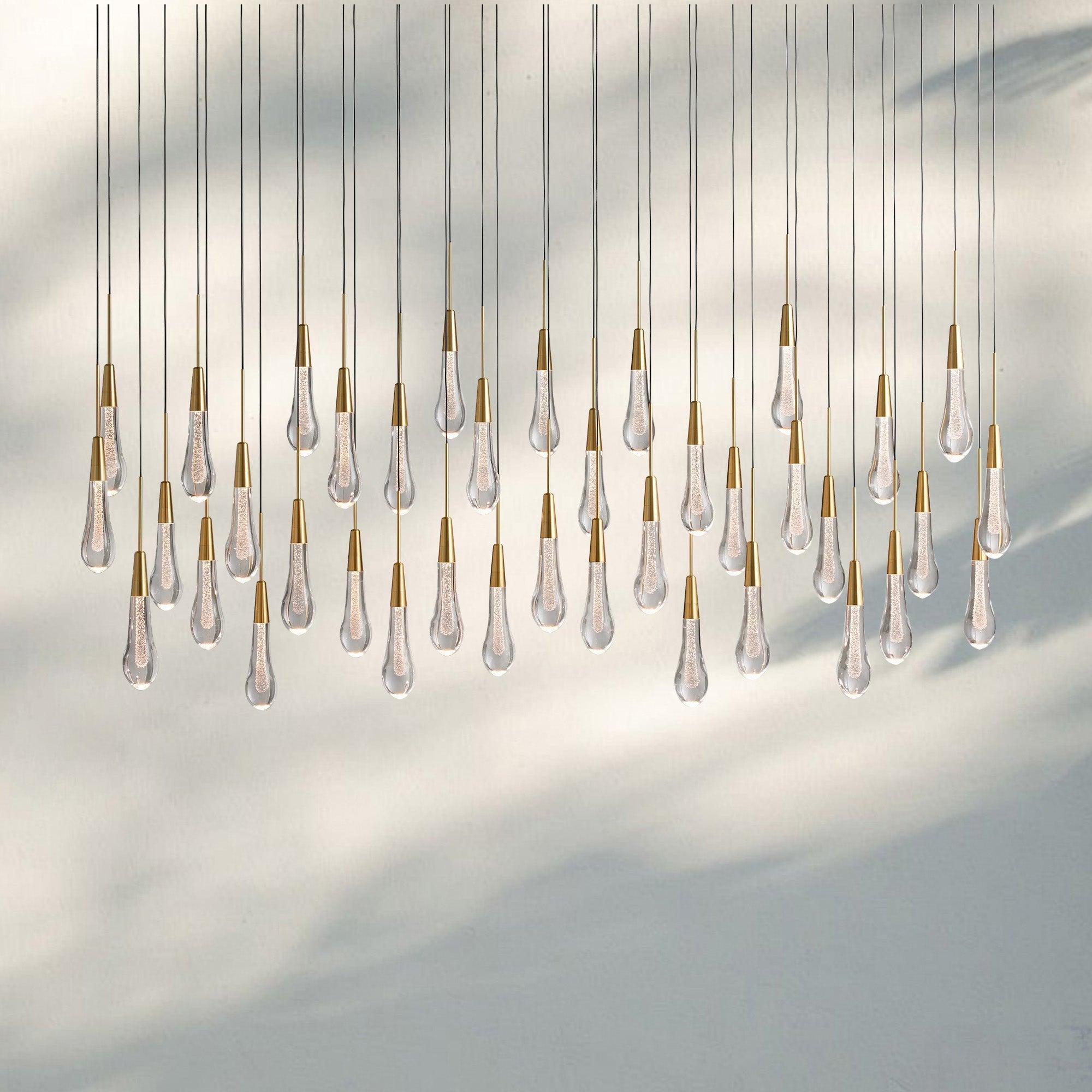 Soltaire Linear Chandelier - Seeded Glass Raindrop Pendant Lighting - 70‘BrassBlushlighting