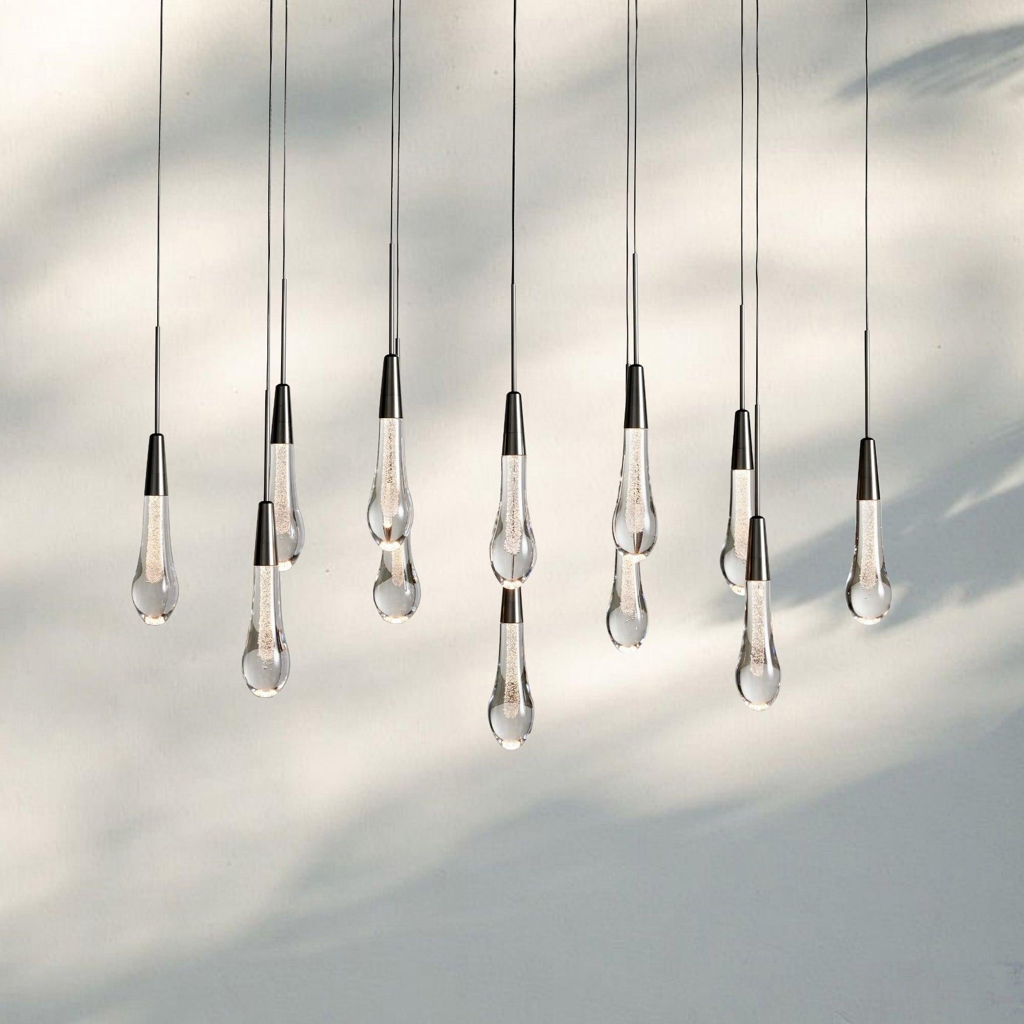 Soltaire Linear Chandelier - Seeded Glass Raindrop Pendant Lighting - 70‘NickelBlushlighting