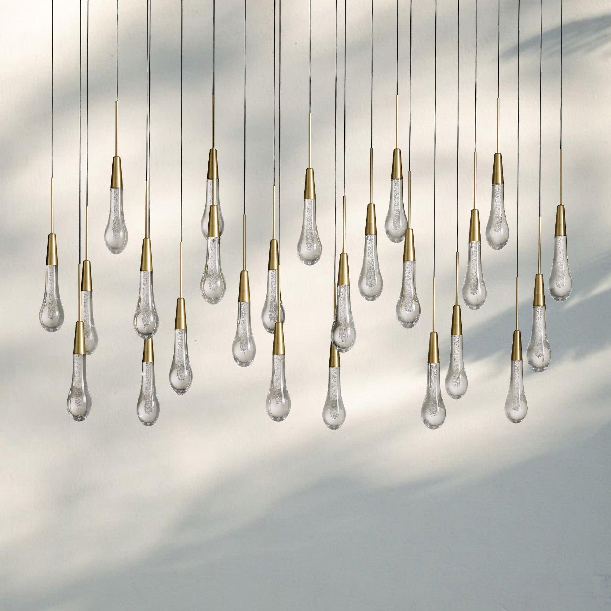 Soltaire Linear Chandelier - Seeded Glass Raindrop Pendant Lighting - 37‘’BrassBlushlighting