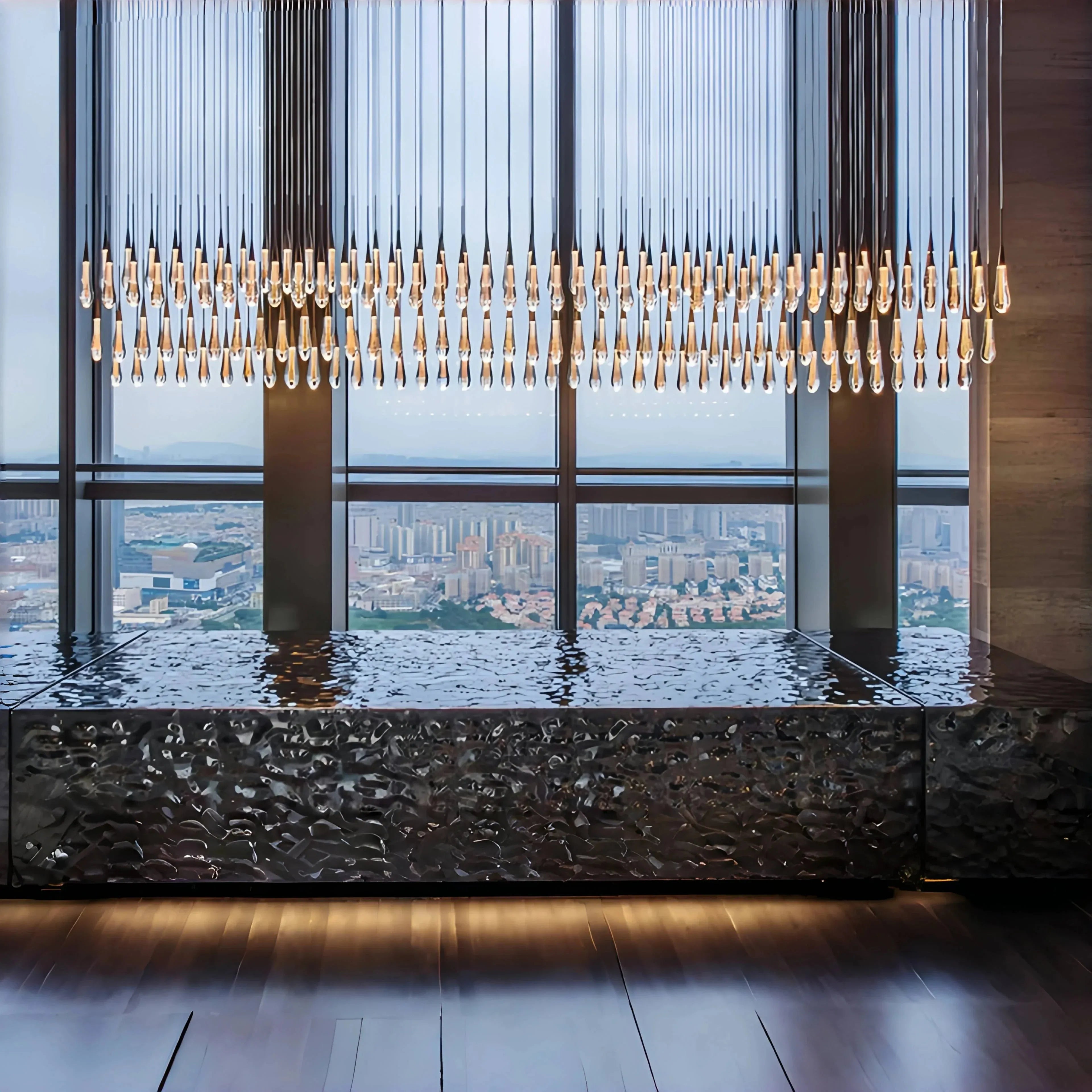 Soltaire Linear Chandelier - Seeded Glass Raindrop Pendant Lighting - 120‘’BronzeBlushlighting