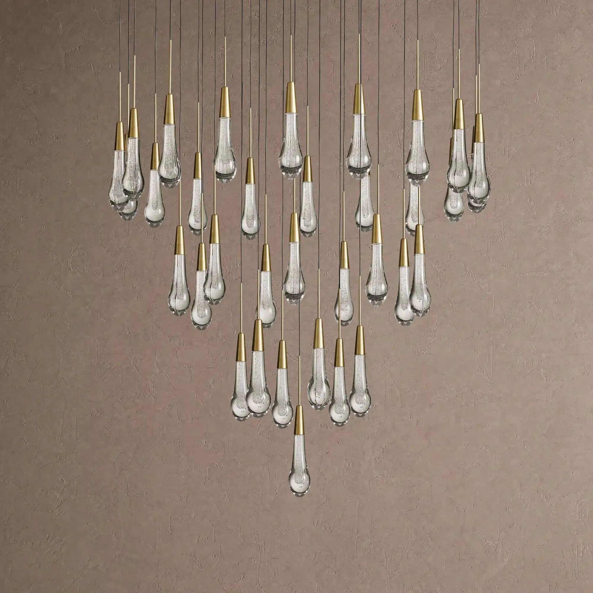 Soltaire Round Chandelier 17" 24" 36" 48" 58" | Modern Pendant Light Raindrop Chandelier - 34-Light 36"BrassBlushlighting