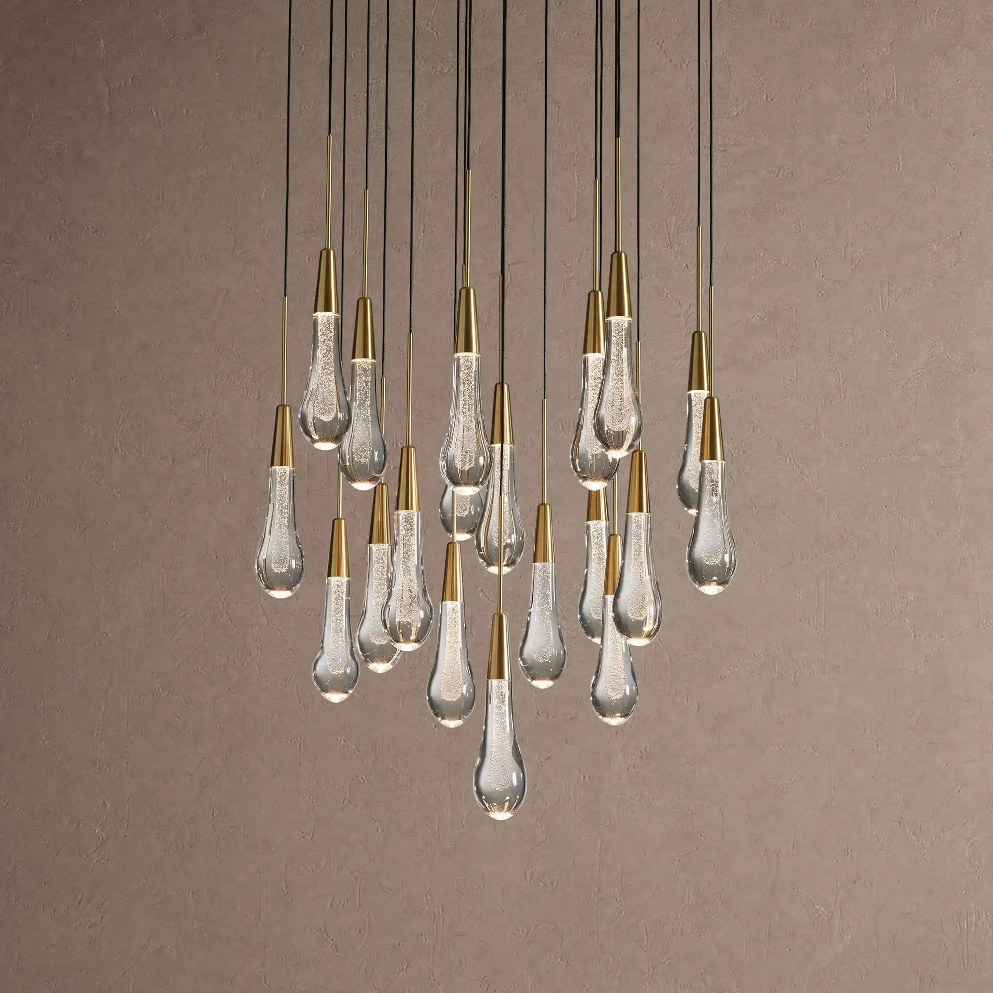Soltaire Round Chandelier 17" 24" 36" 48" 58" | Modern Pendant Light Raindrop Chandelier - 19-Light 24"BrassBlushlighting