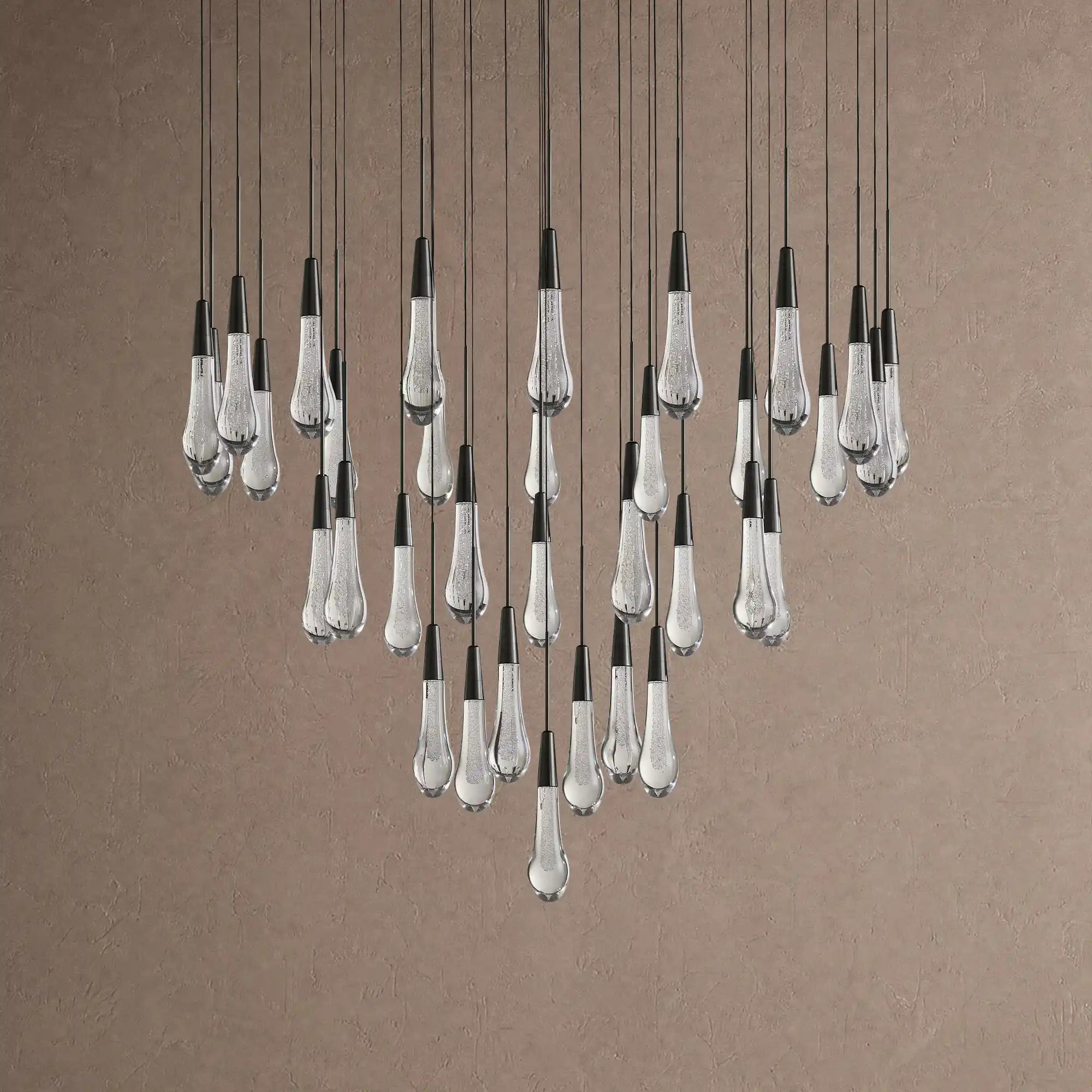 Soltaire Round Chandelier 17" 24" 36" 48" 58" | Modern Pendant Light Raindrop Chandelier - 39-Light 48"BlackBlushlighting
