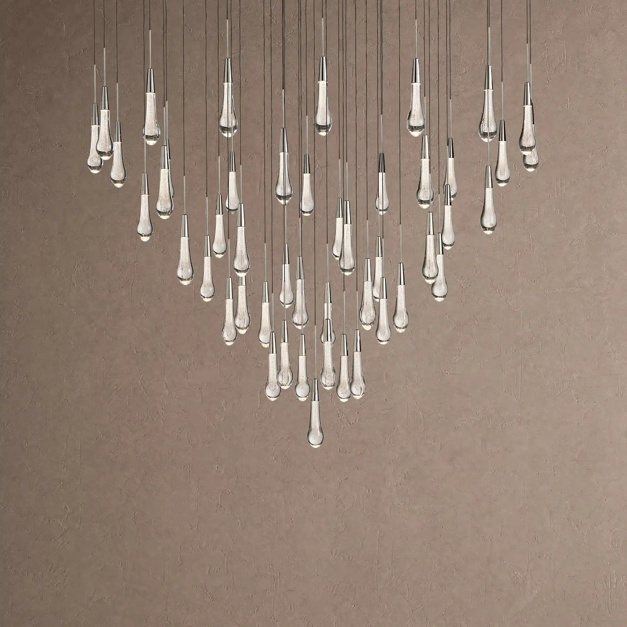 Soltaire Round Chandelier 17" 24" 36" 48" 58" | Modern Pendant Light Raindrop Chandelier - 47-Light 58"NickelBlushlighting