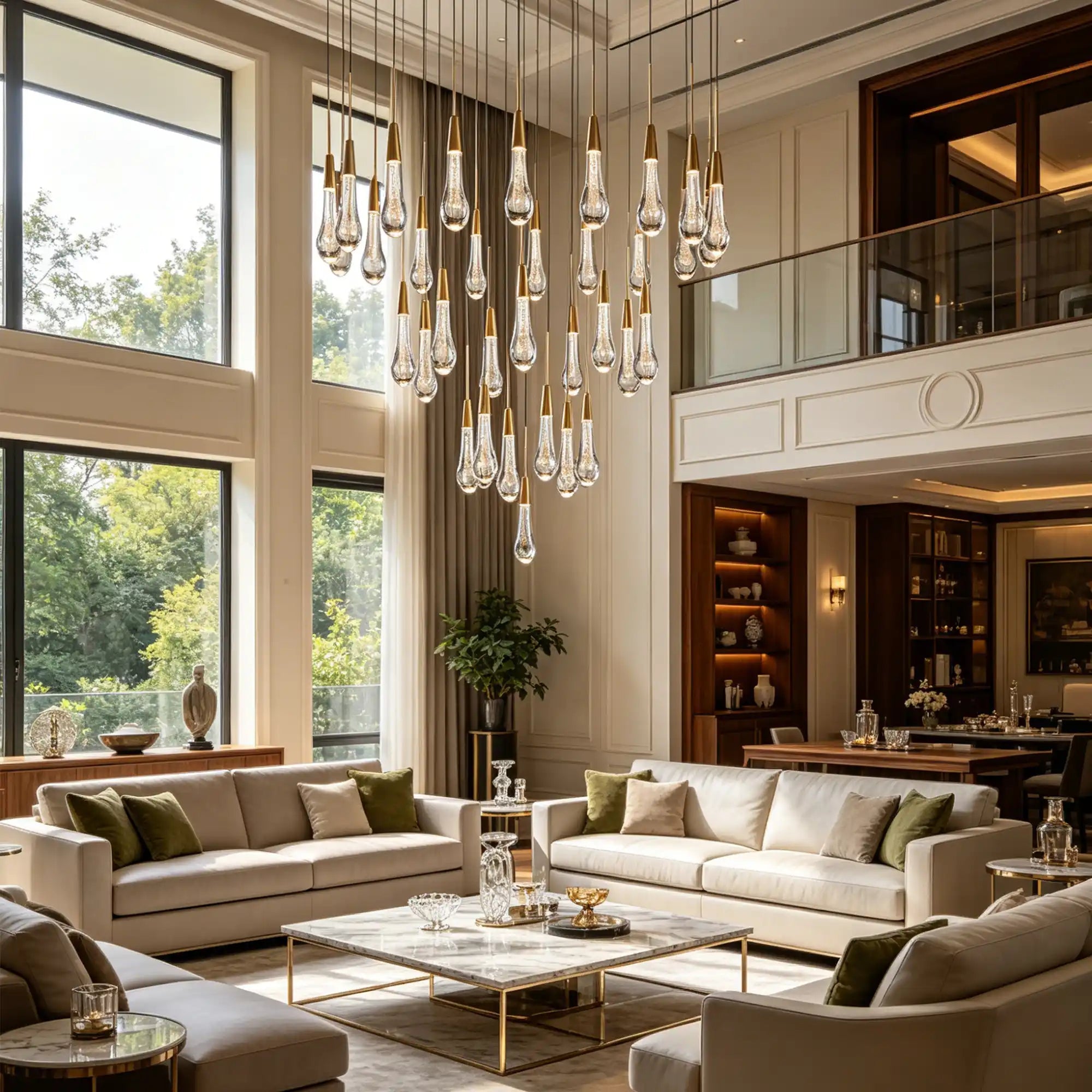 Soltaire Round Chandelier 17" 24" 36" 48" 58" | Modern Pendant Light Raindrop Chandelier - 34-Light 36"BrassBlushlighting