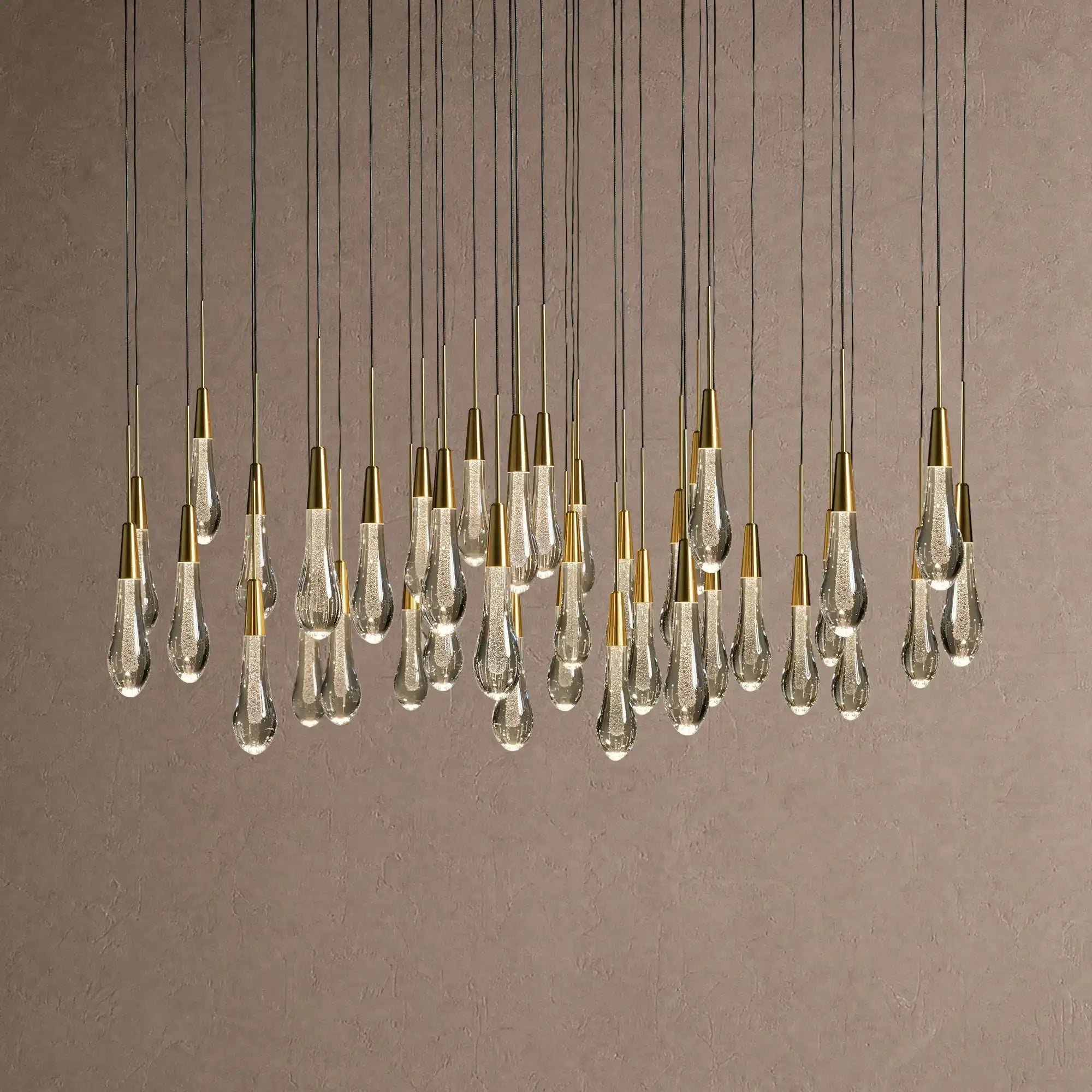 Soltaire Round Chandelier 17" 24" 36" 48" 58" | Modern Pendant Light Raindrop Chandelier - 39-Light 48"BrassBlushlighting