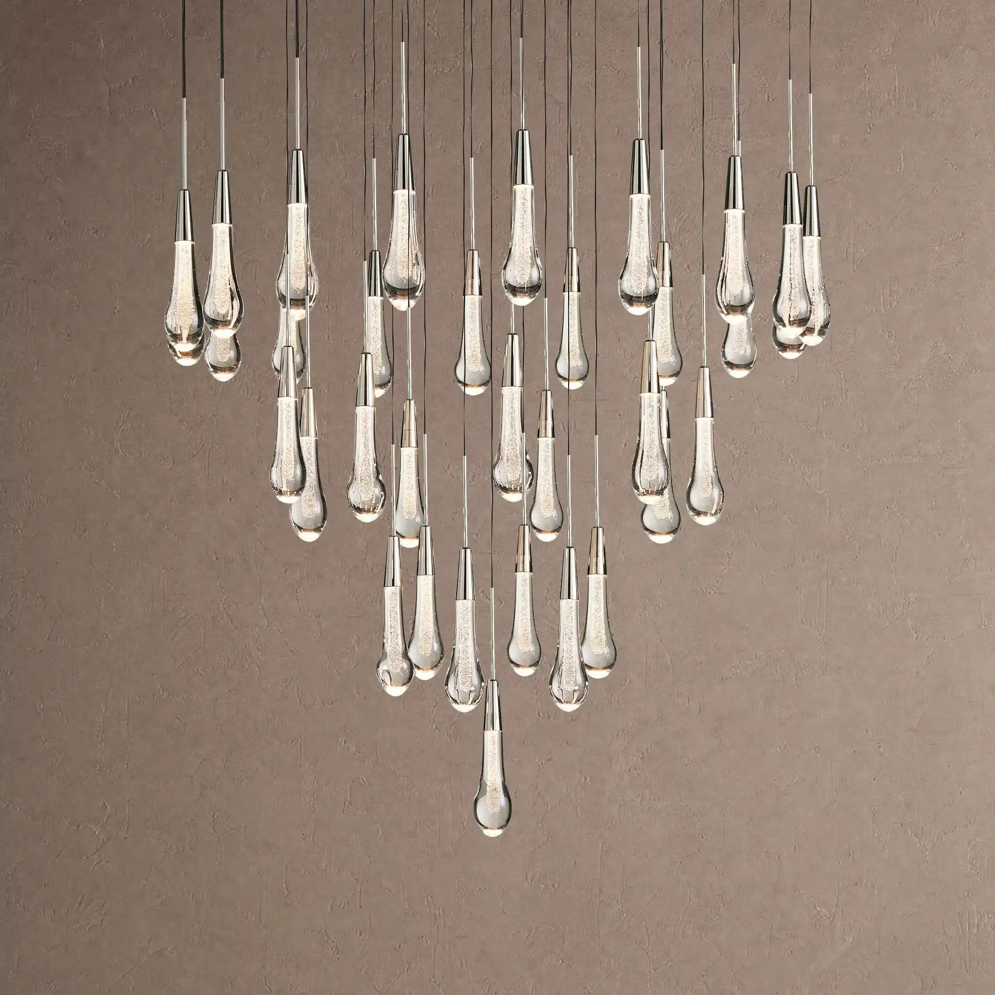 Soltaire Round Chandelier 17" 24" 36" 48" 58" | Modern Pendant Light Raindrop Chandelier - 34-Light 36"NickelBlushlighting