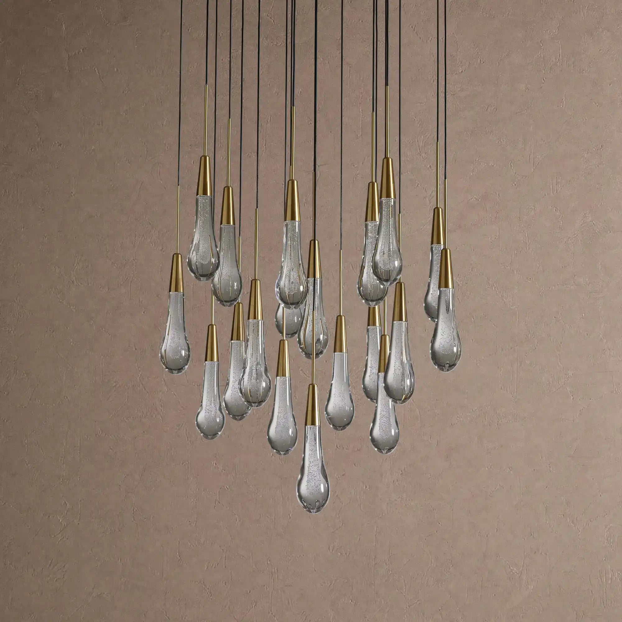 Soltaire Round Chandelier 17" 24" 36" 48" 58" | Modern Pendant Light Raindrop Chandelier - 19-Light 24"BrassBlushlighting