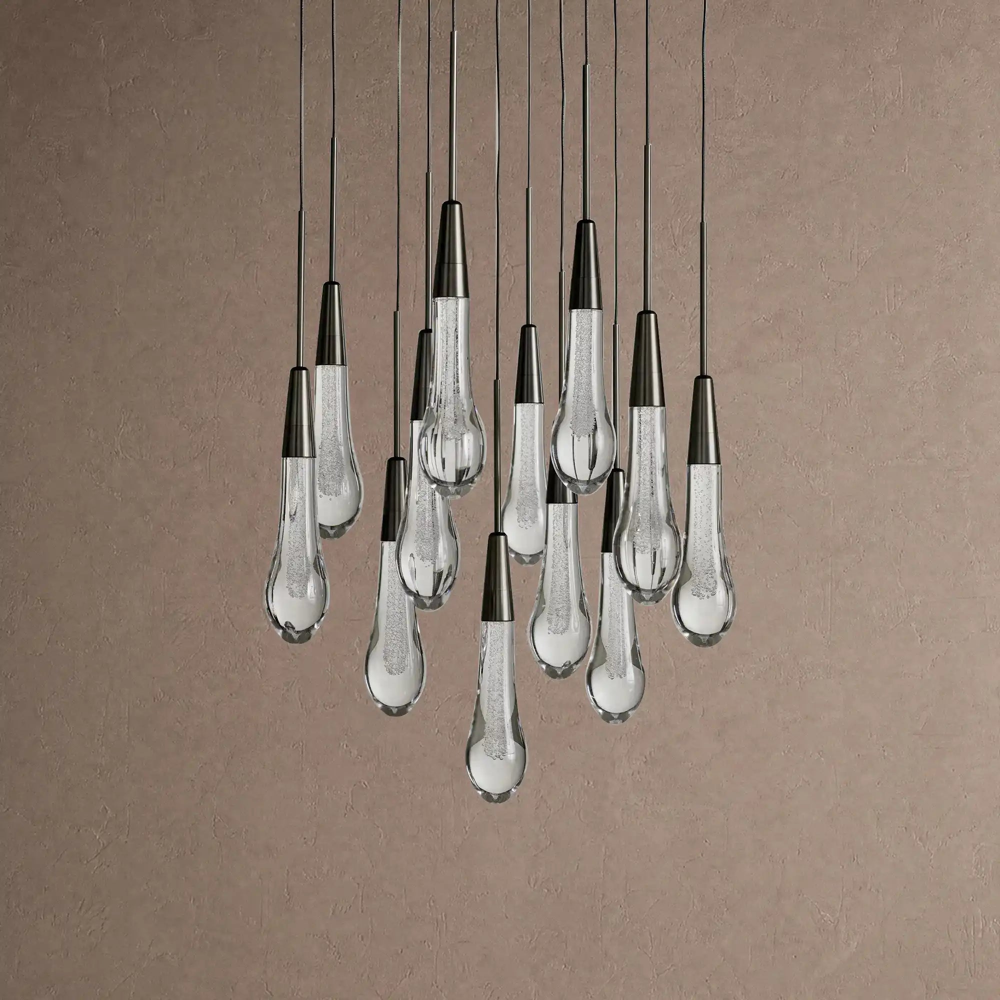 Soltaire Round Chandelier 17" 24" 36" 48" 58" | Modern Pendant Light Raindrop Chandelier - 12-Light 17"BlackBlushlighting