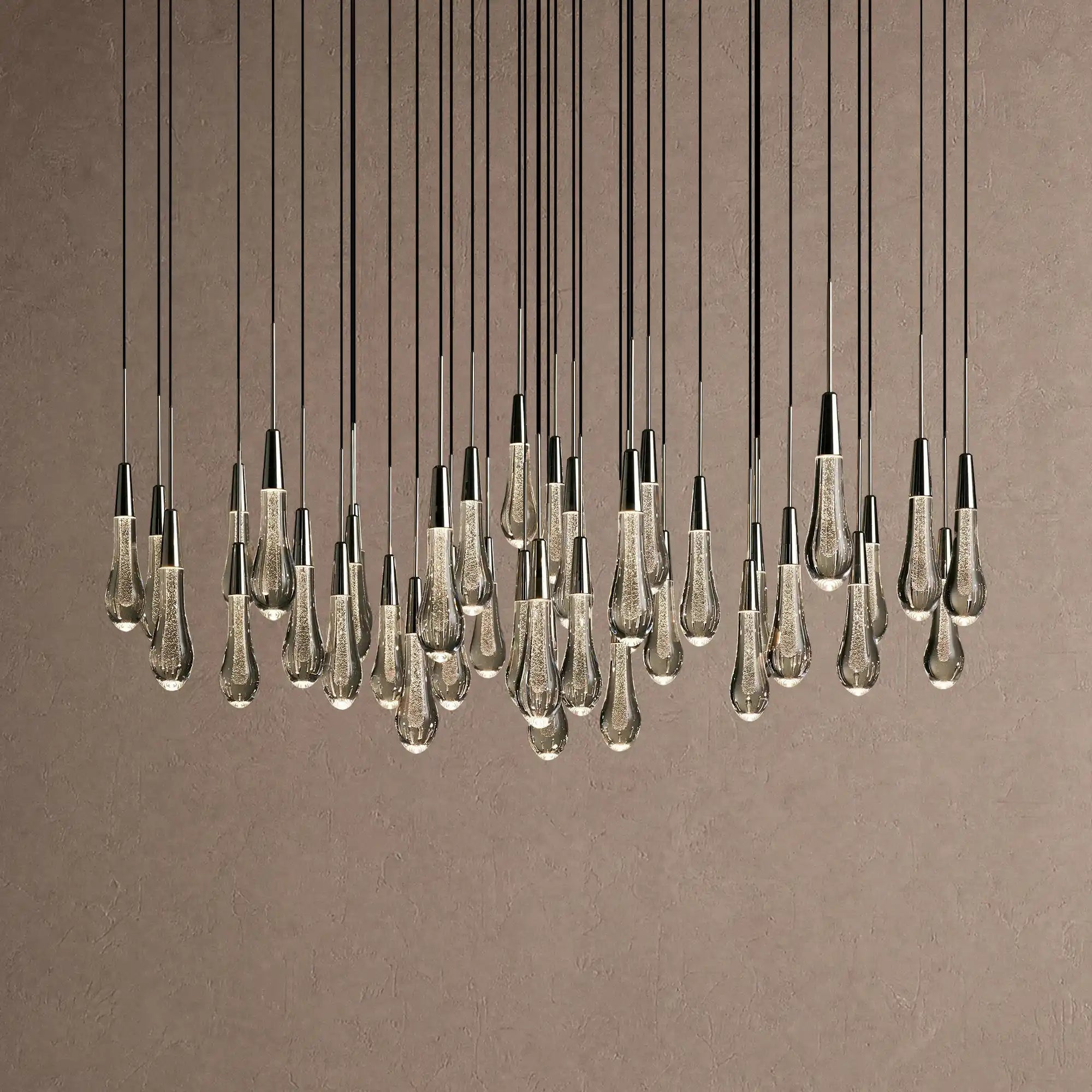 Soltaire Round Chandelier 17" 24" 36" 48" 58" | Modern Pendant Light Raindrop Chandelier - 39-Light 48"NickelBlushlighting