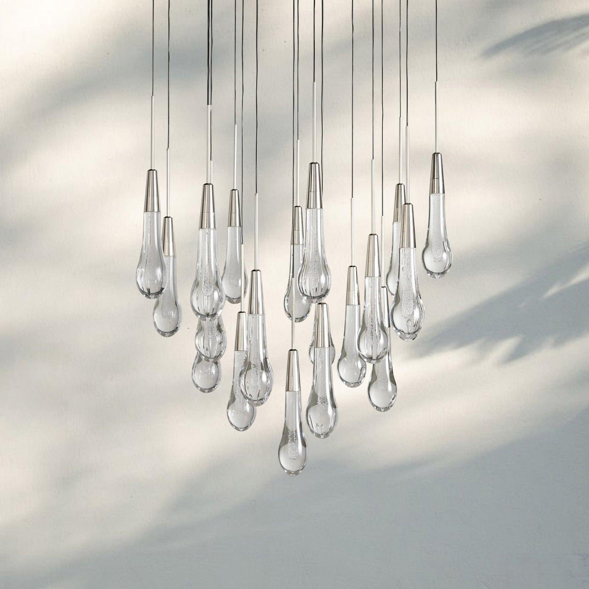 Soltaire Round Chandelier 17" 24" 36" 58" | Modern Pendant Light Raindrop Chandelier - 19 - Light 24"NickelBlushlighting