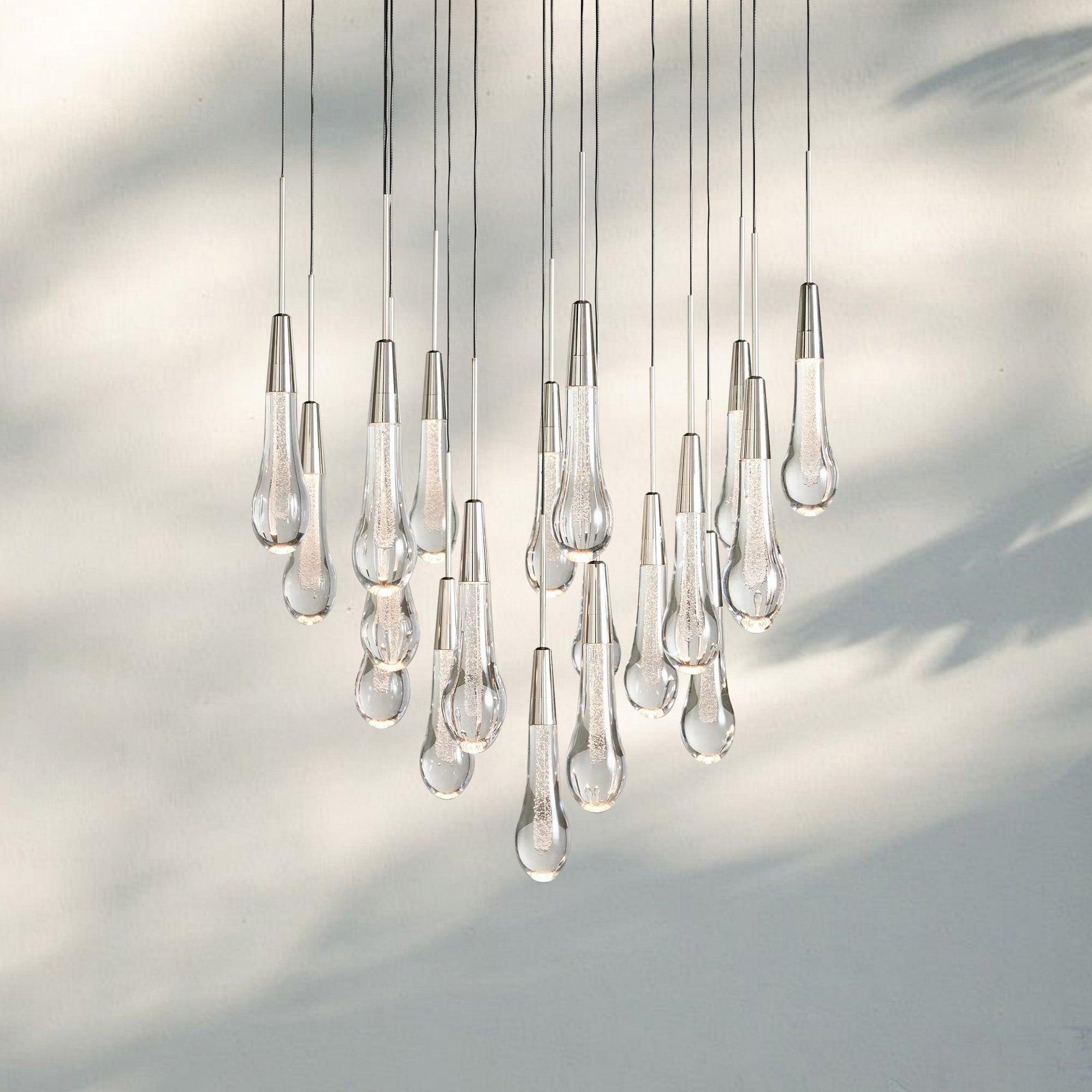 Soltaire Round Chandelier 17" 24" 36" 58" | Modern Pendant Light Raindrop Chandelier - 47 - Light 58"NickelBlushlighting