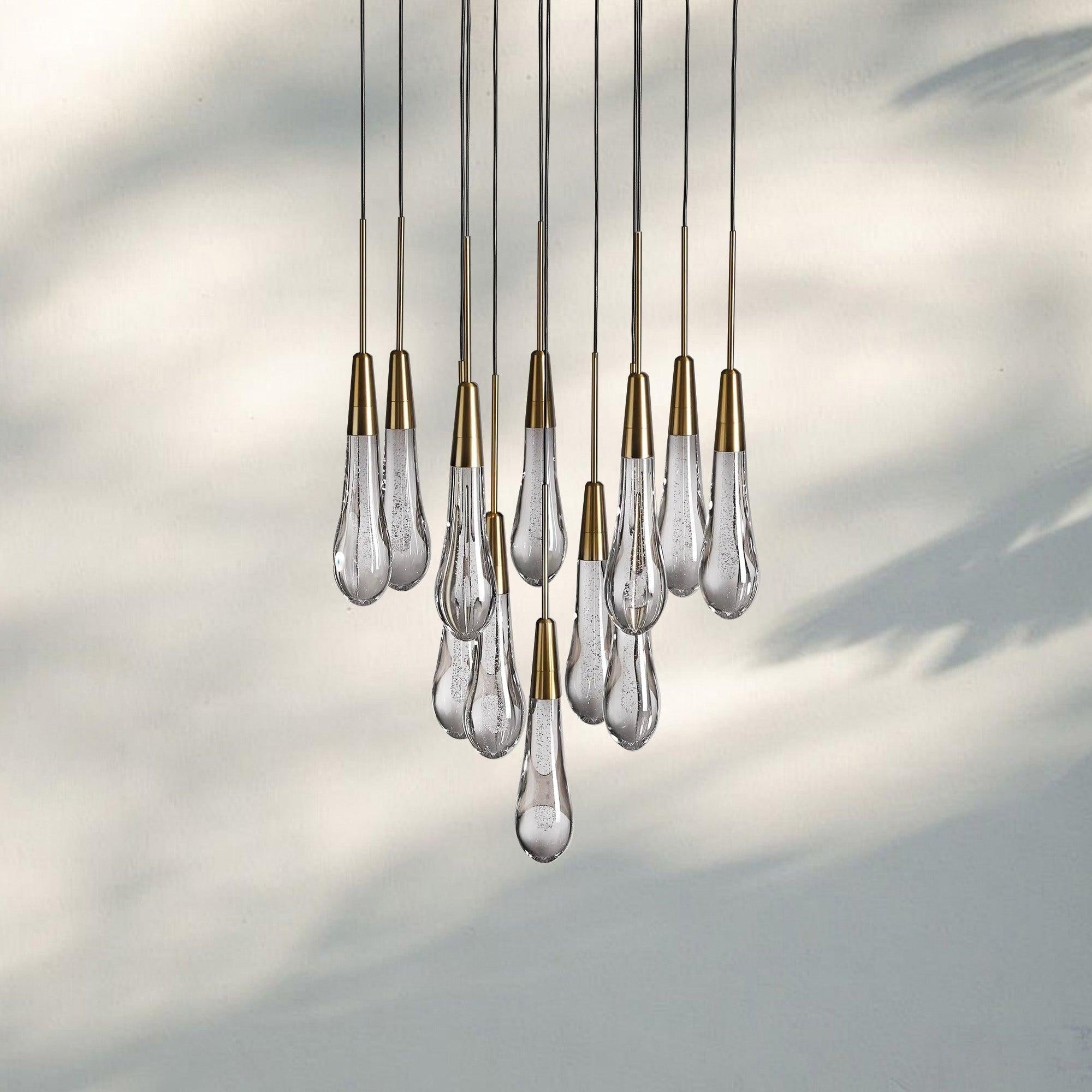 Soltaire Round Chandelier 17" 24" 36" 58" | Modern Pendant Light Raindrop Chandelier - 12 - Light 17"BrassBlushlighting