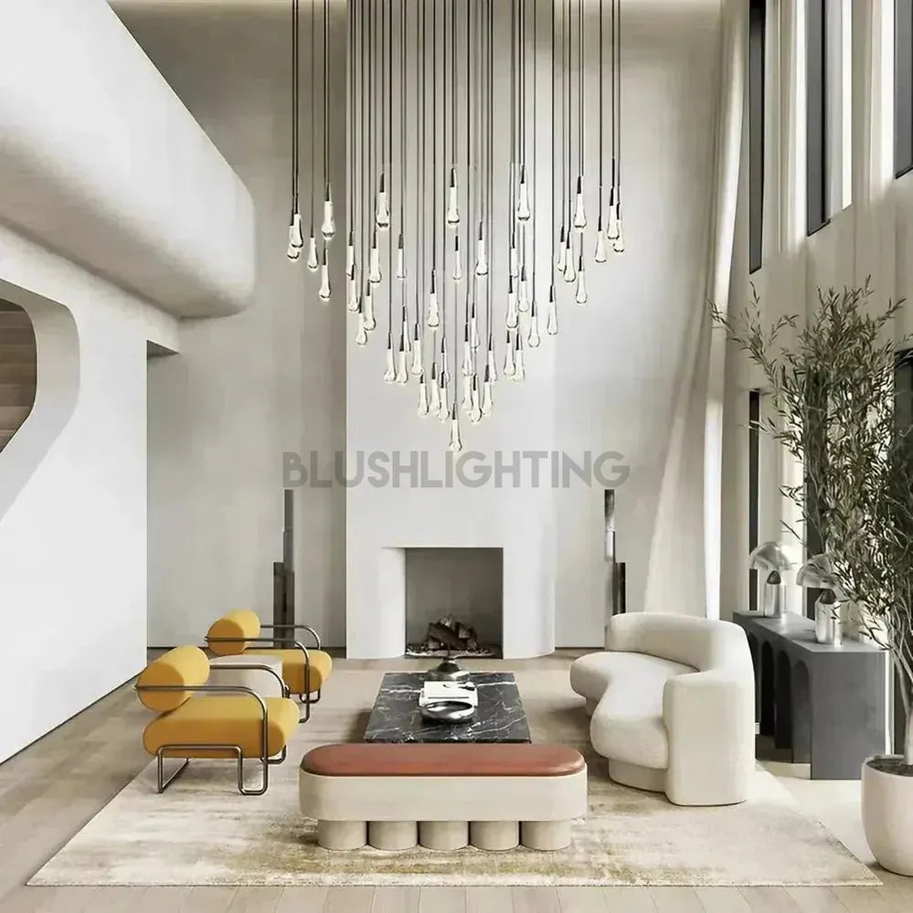 Soltaire Round Chandelier 17" 24" 36" 58" | Modern Pendant Light Raindrop Chandelier - 12 - Light 17"BrassBlushlighting