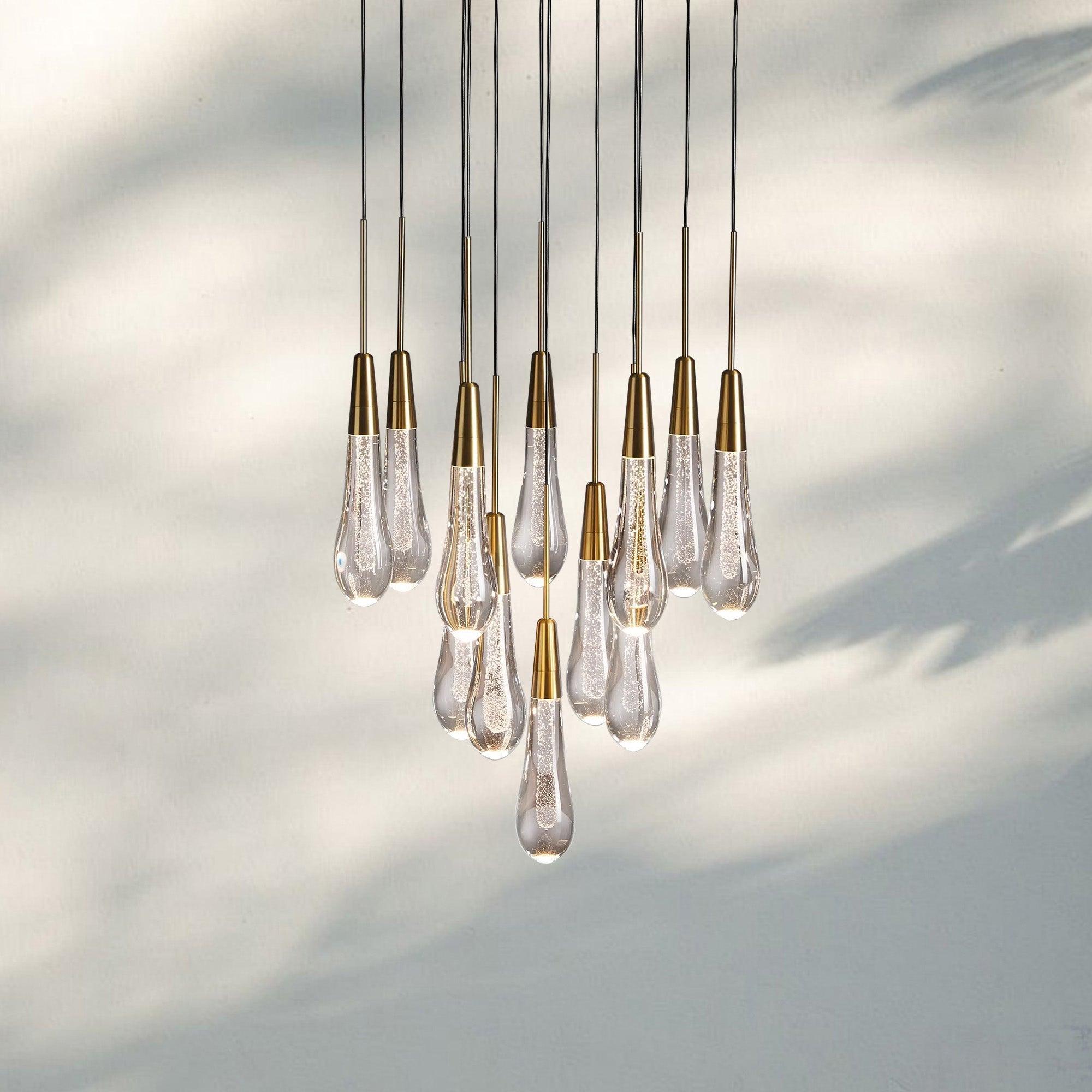 Soltaire Round Chandelier 17" 24" 36" 58" | Modern Pendant Light Raindrop Chandelier - 12 - Light 17"BrassBlushlighting