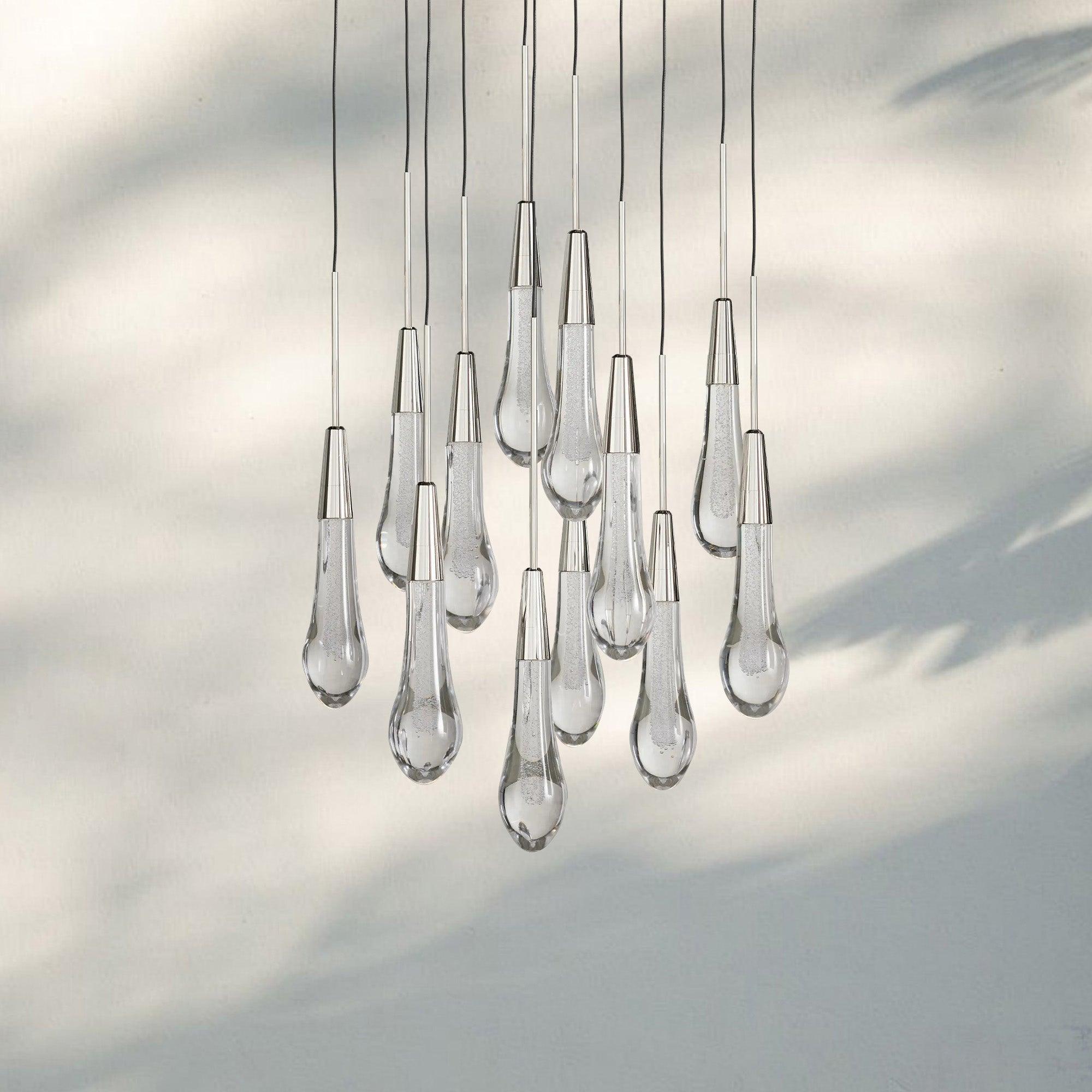 Soltaire Round Chandelier 17" 24" 36" 58" | Modern Pendant Light Raindrop Chandelier - 12 - Light 17"NickelBlushlighting