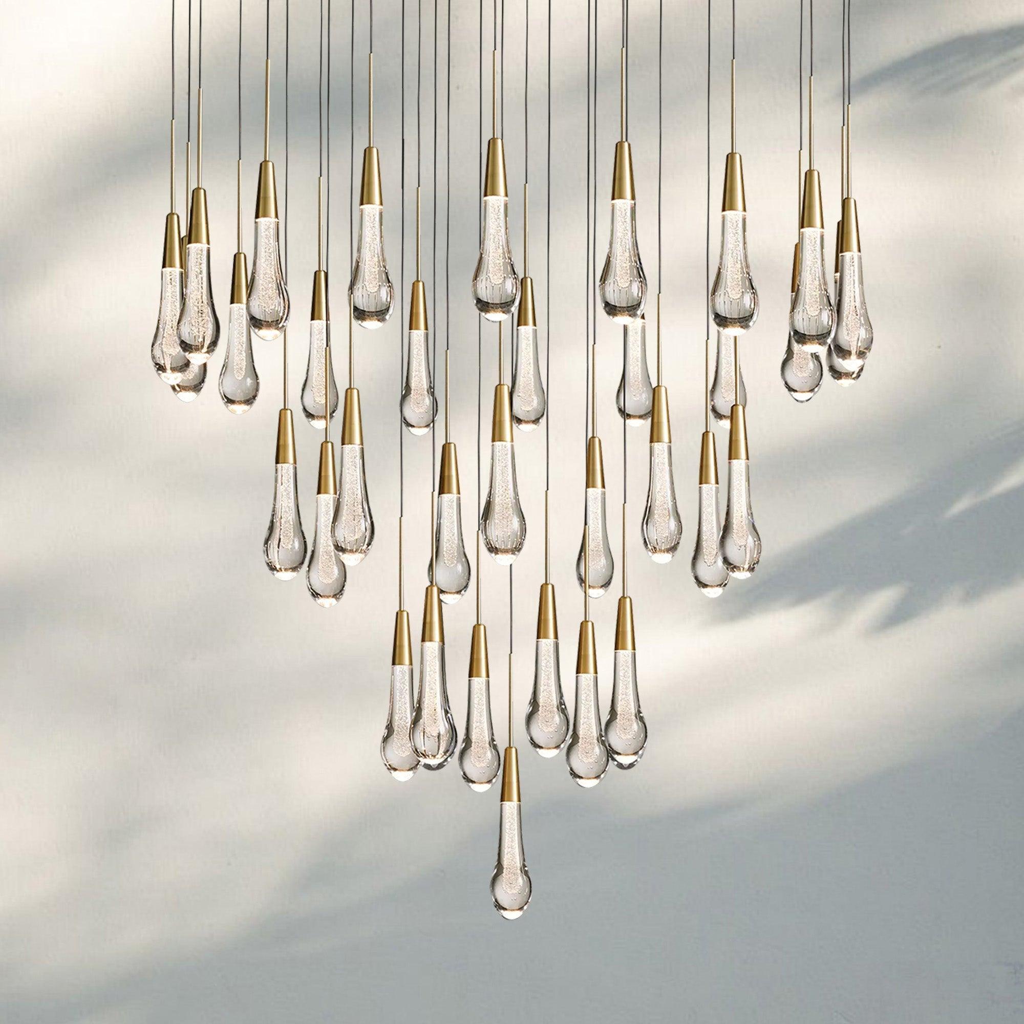 Soltaire Round Chandelier 17" 24" 36" 58" | Modern Pendant Light Raindrop Chandelier - 34 - Light 36"BrassBlushlighting