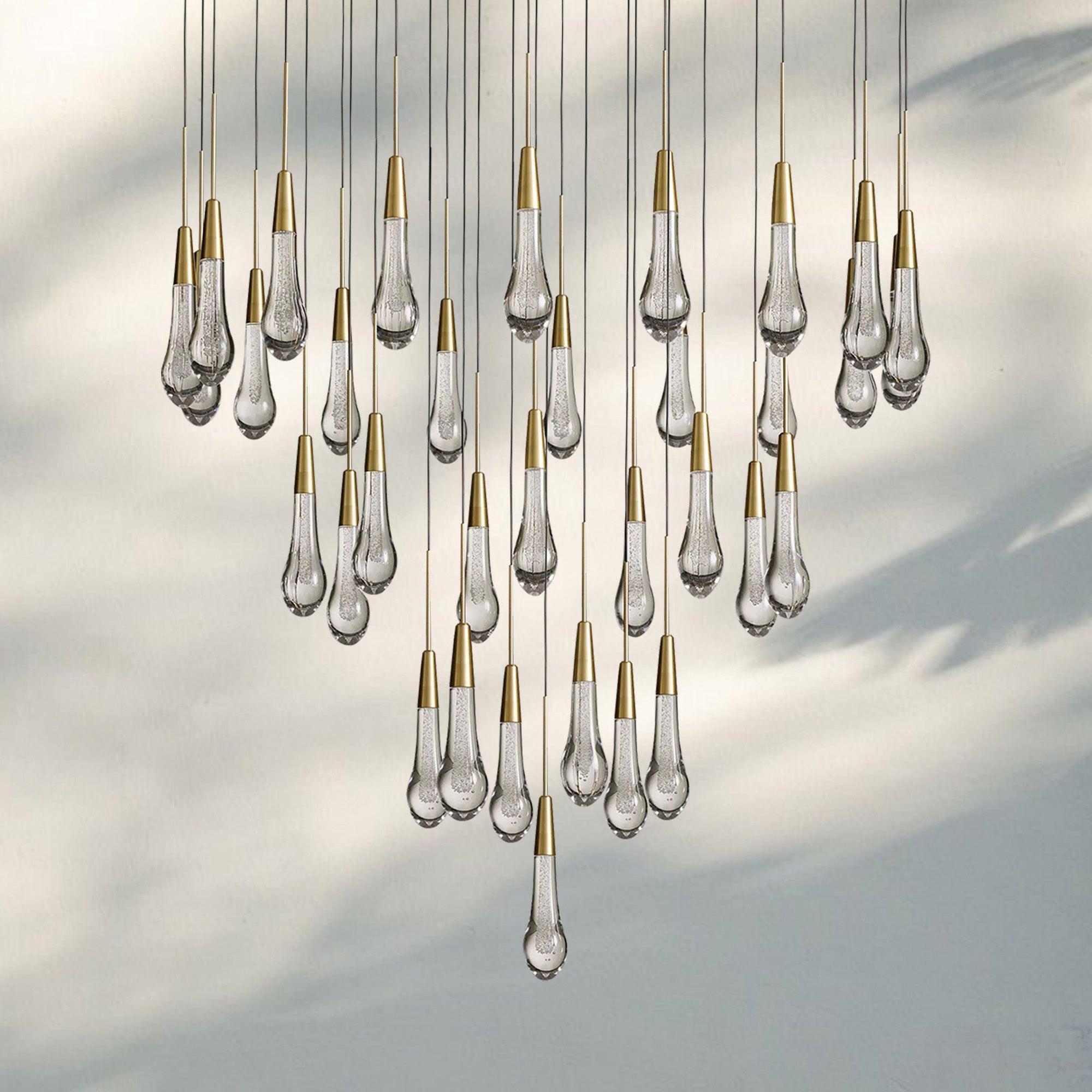 Soltaire Round Chandelier 17" 24" 36" 58" | Modern Pendant Light Raindrop Chandelier - 47 - Light 58"NickelBlushlighting