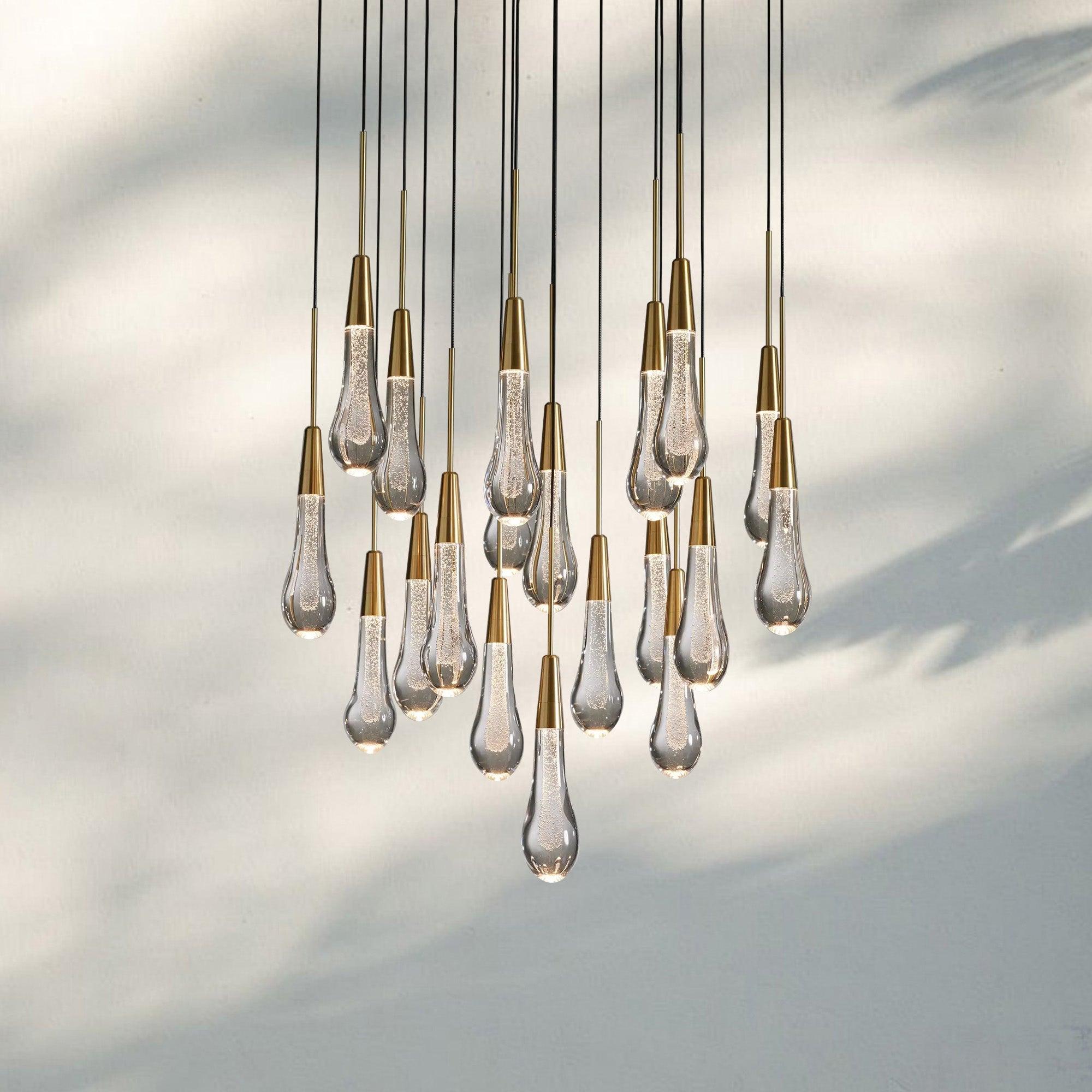 Soltaire Round Chandelier 17" 24" 36" 58" | Modern Pendant Light Raindrop Chandelier - 12 - Light 17"NickelBlushlighting