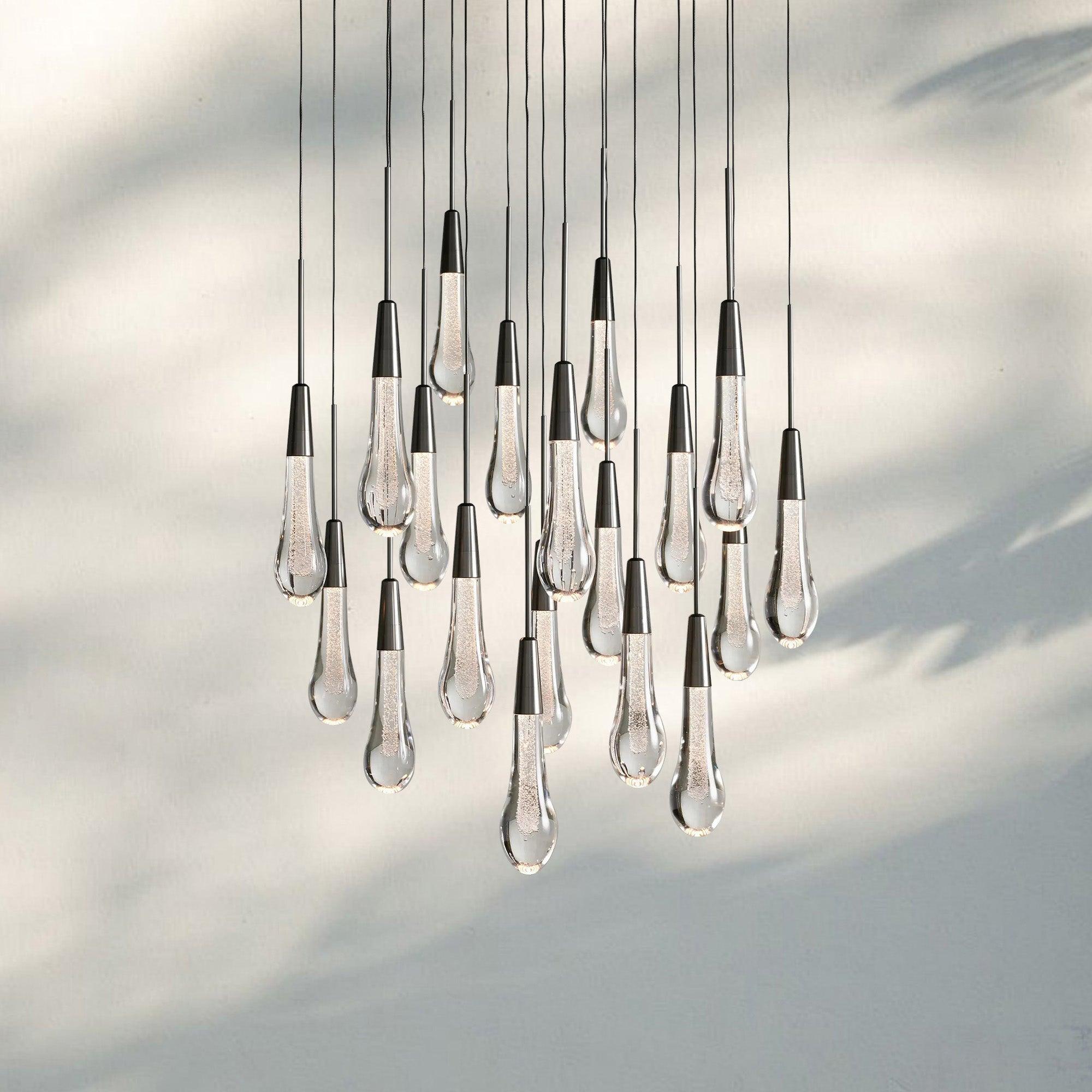 Soltaire Round Chandelier 17" 24" 36" 58" | Modern Pendant Light Raindrop Chandelier - 19 - Light 24"BronzeBlushlighting