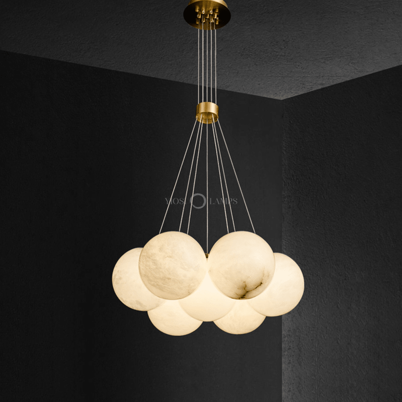 Sophie Modern Alabaster Ball Pendant Light, Dining Room Light - 7 BallsBlushlighting