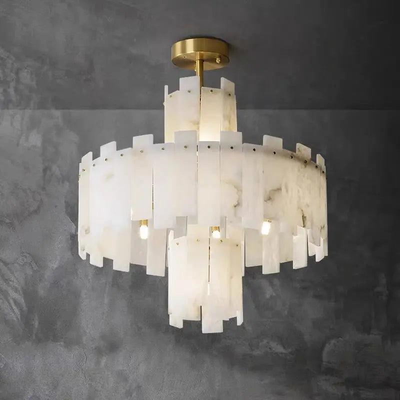 Spain Alabaster Round Modern Chandeliers-23.62"D*27.55"H-Blushlighting