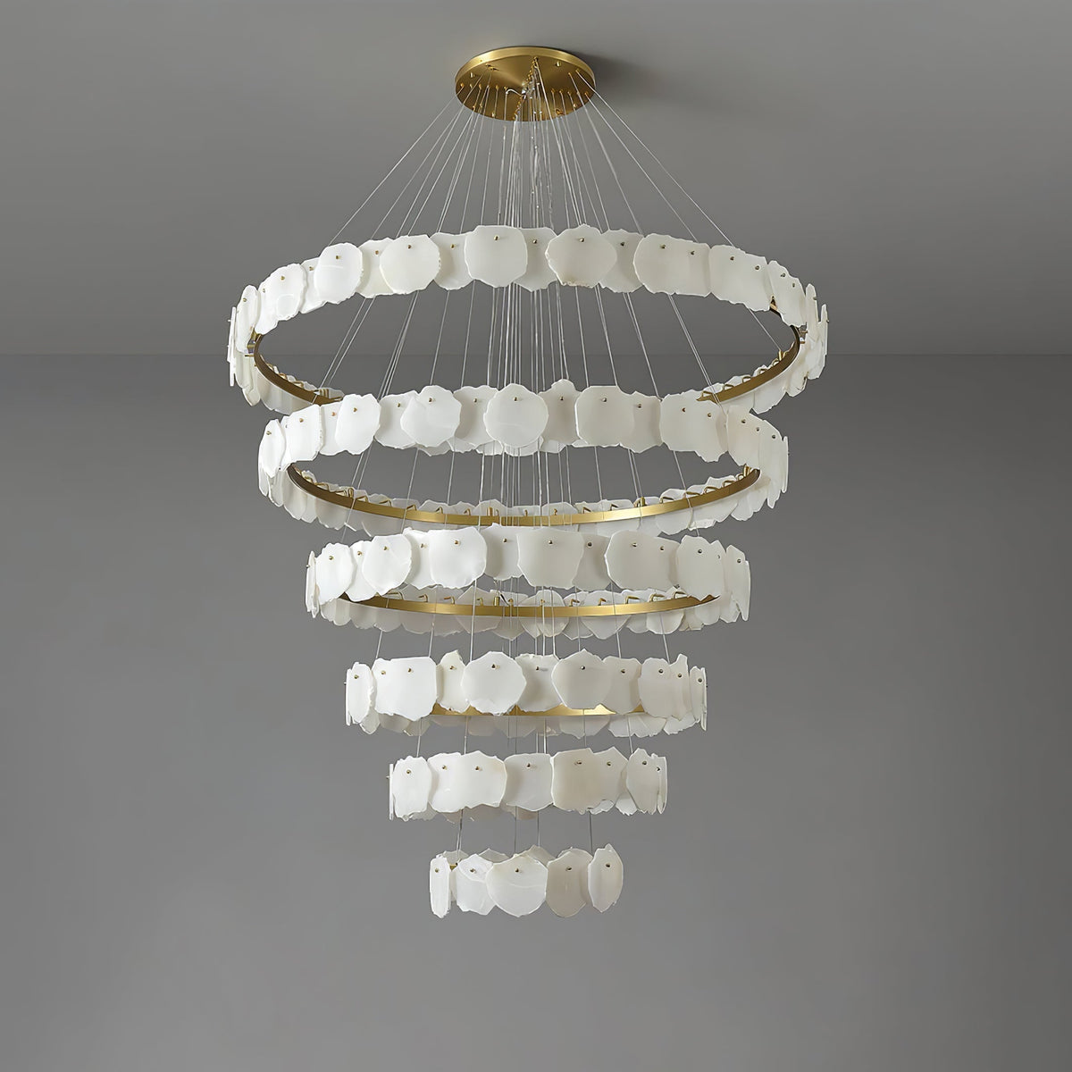 Spiral Alabaster Chandelier – Gold & White 4‑6 Layer Luxury Ceiling Light - 5-layers ∅ 53.1″ x H 47.2″Gold & WhiteWarm LightBlushlighting