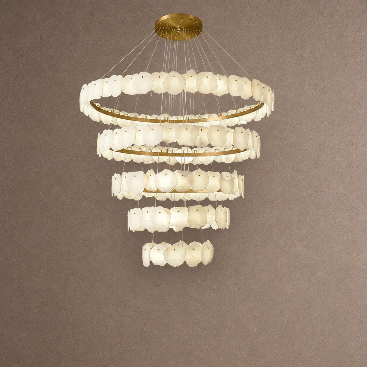 Spiral Alabaster Chandelier – Gold & White 4‑6 Layer Luxury Ceiling Light - 5-layers ∅ 53.1″ x H 47.2″Gold & WhiteWarm LightBlushlighting