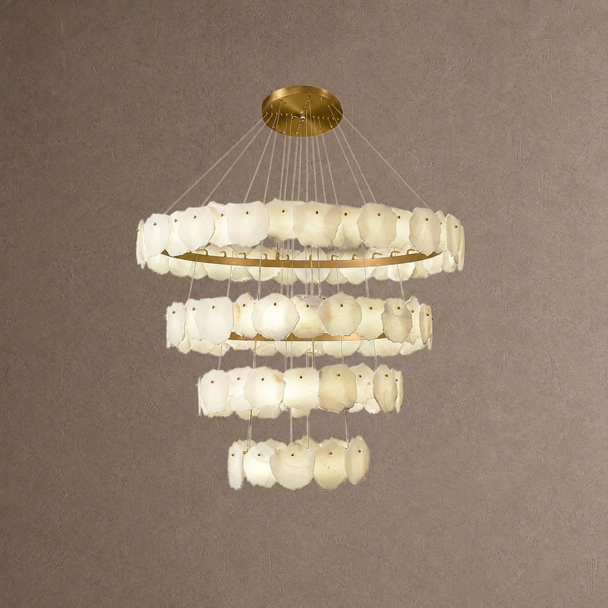 Spiral Alabaster Chandelier – Gold & White 4‑6 Layer Luxury Ceiling Light - 5-layers ∅ 53.1″ x H 47.2″Gold & WhiteWarm LightBlushlighting