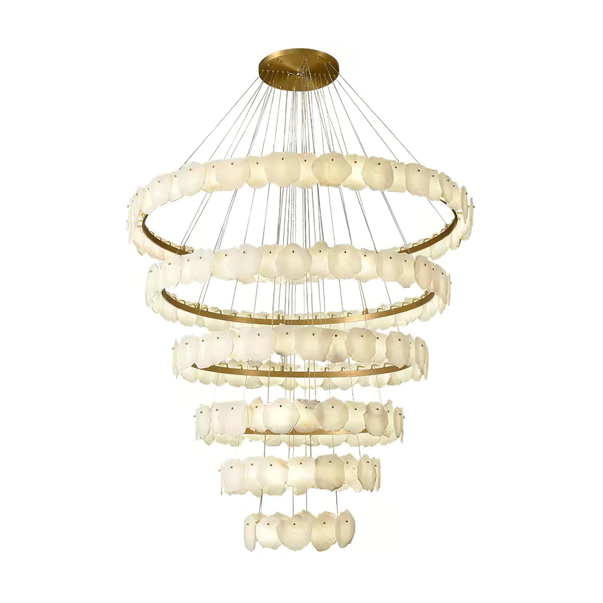 Spiral Alabaster Chandelier – Gold & White 4‑6 Layer Luxury Ceiling Light - 4-layers ∅ 47.2″ x H 31.5″Gold & WhiteWarm LightBlushlighting