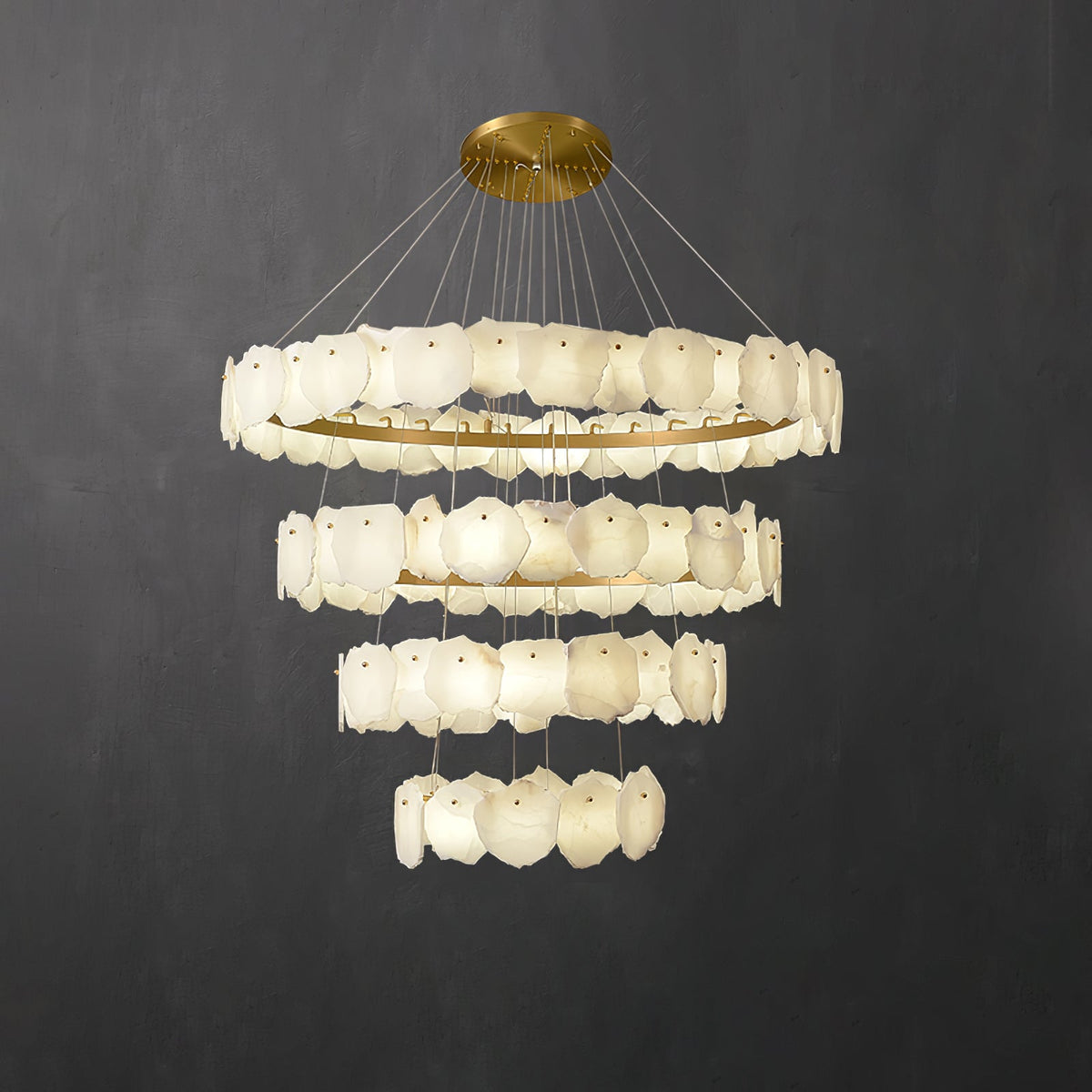 Spiral Alabaster Chandelier – Gold & White 4‑6 Layer Luxury Ceiling Light - 5-layers ∅ 53.1″ x H 47.2″Gold & WhiteWarm LightBlushlighting