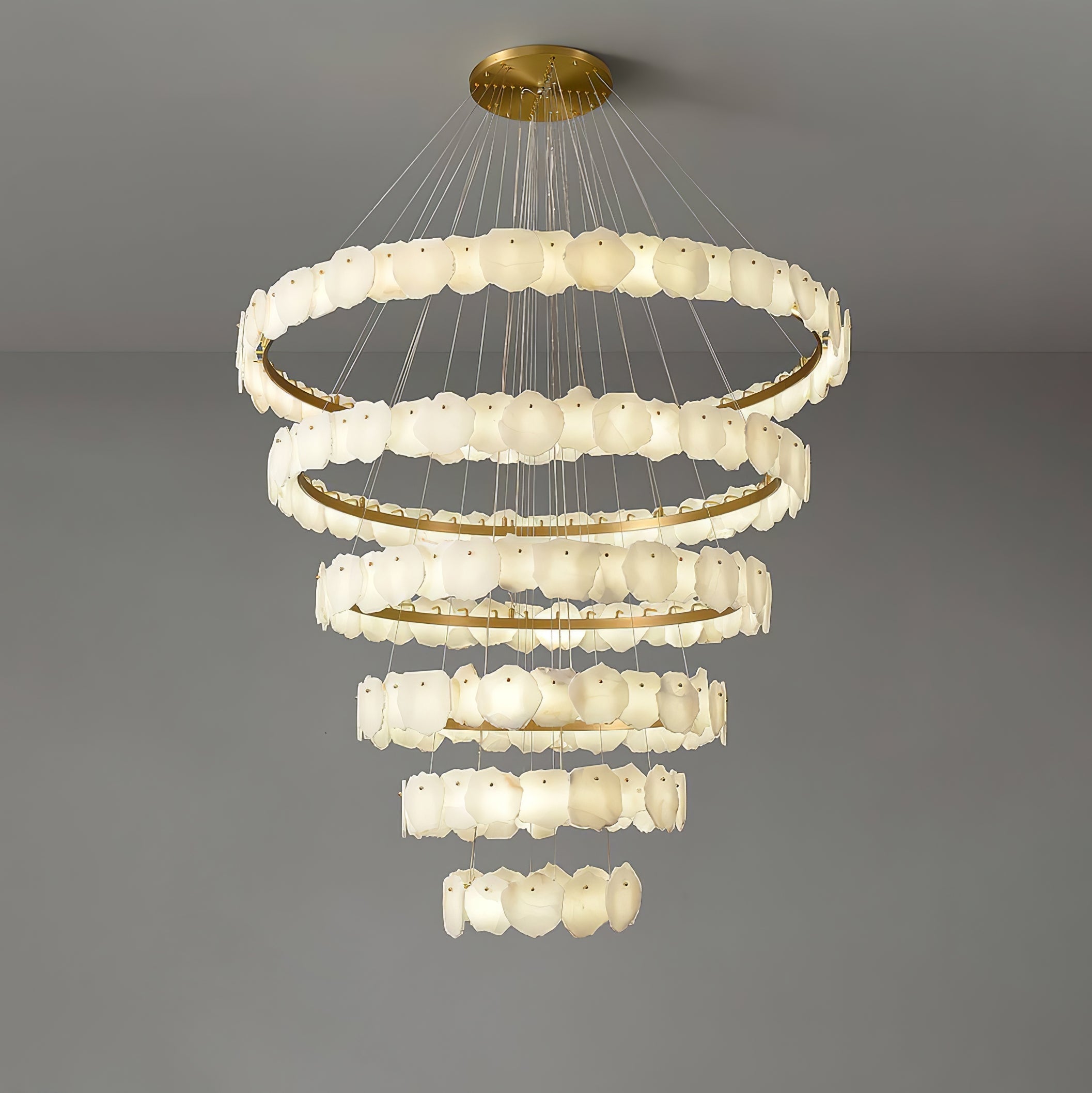 Spiral Alabaster Chandelier – Gold & White 4‑6 Layer Luxury Ceiling Light - 5-layers ∅ 53.1″ x H 47.2″Gold & WhiteWarm LightBlushlighting
