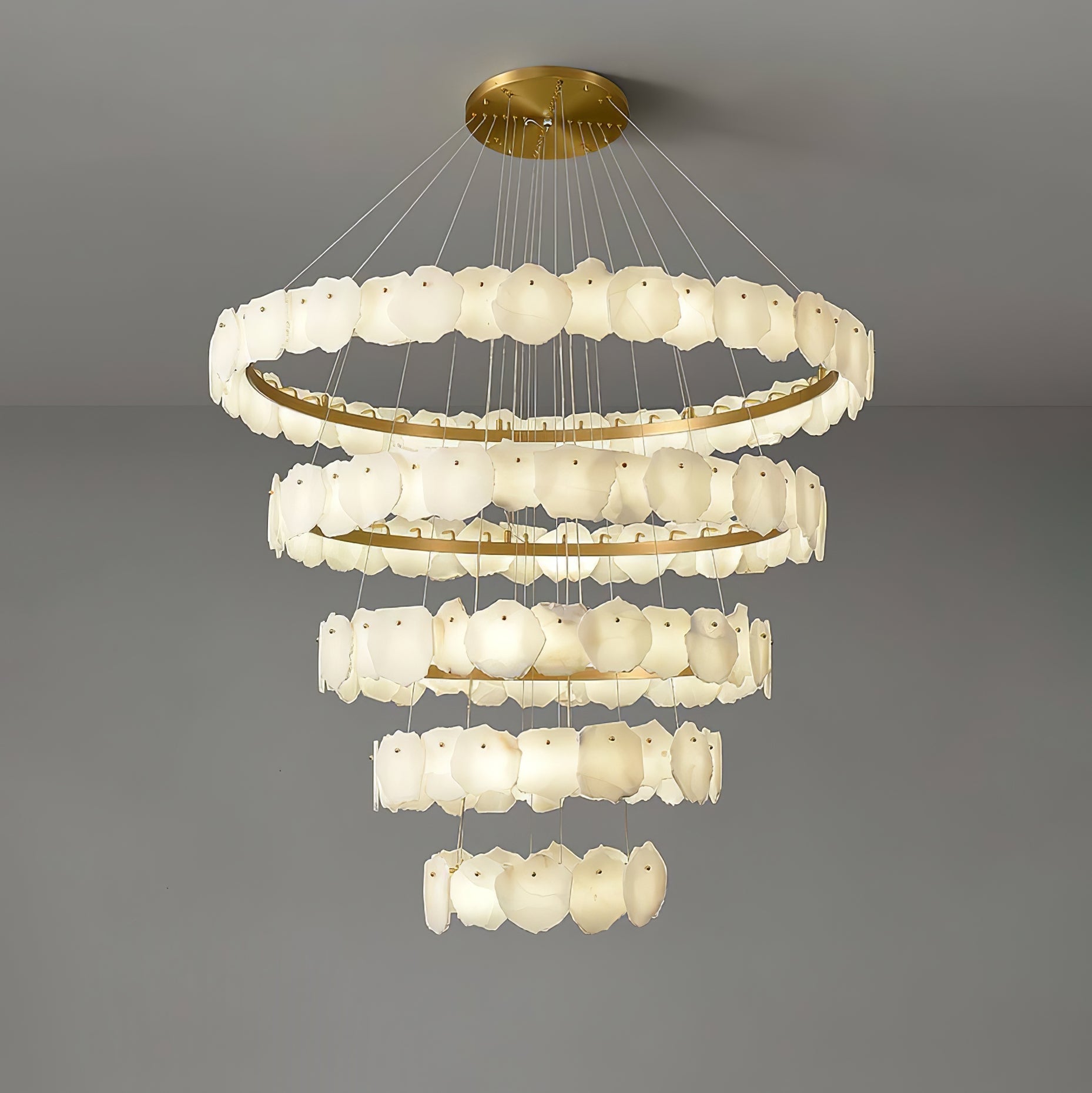 Spiral Alabaster Chandelier – Gold & White 4‑6 Layer Luxury Ceiling Light - 5-layers ∅ 53.1″ x H 47.2″Gold & WhiteWarm LightBlushlighting