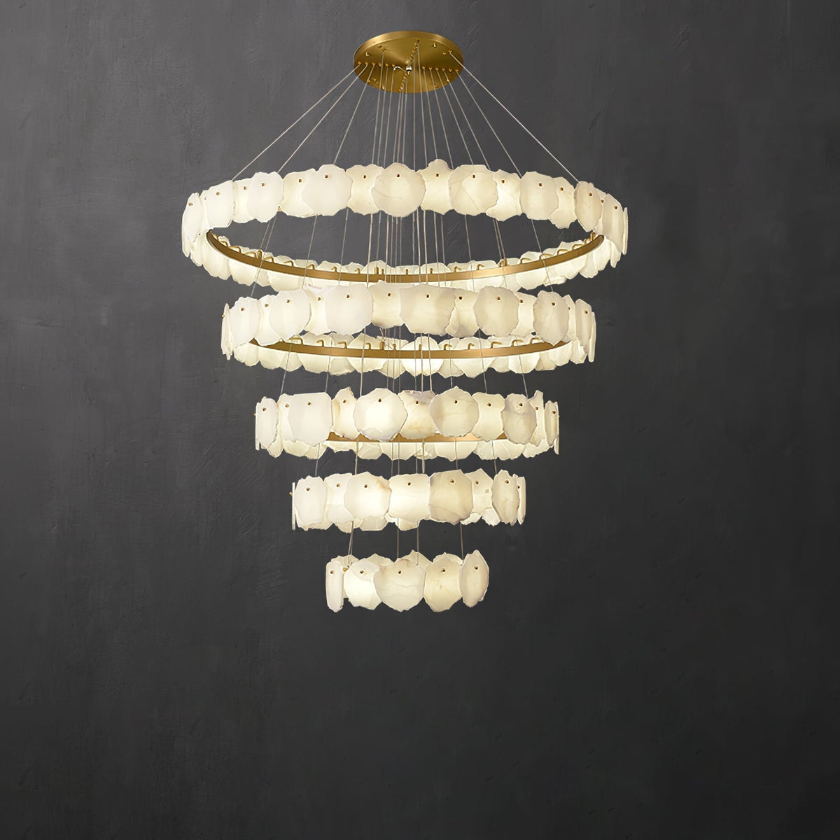 Spiral Alabaster Chandelier – Gold & White 4‑6 Layer Luxury Ceiling Light - 5-layers ∅ 53.1″ x H 47.2″Gold & WhiteWarm LightBlushlighting