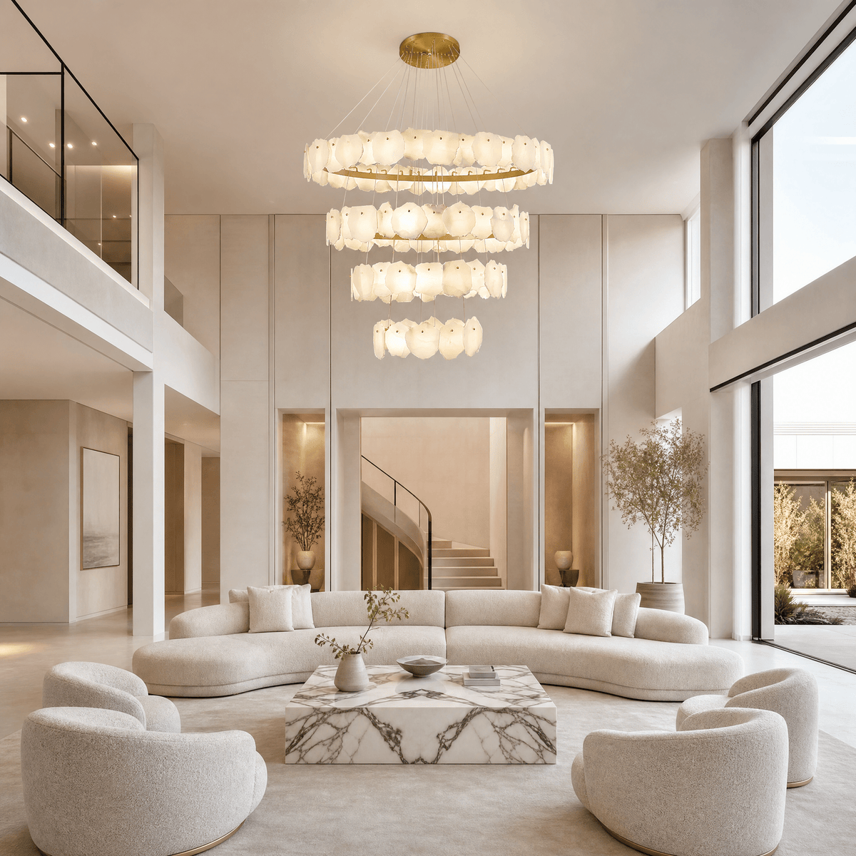 Spiral Alabaster Chandelier – Gold & White 4‑6 Layer Luxury Ceiling Light - 6-layers ∅ 62.9″ x H 59.1″Gold & WhiteWarm LightBlushlighting