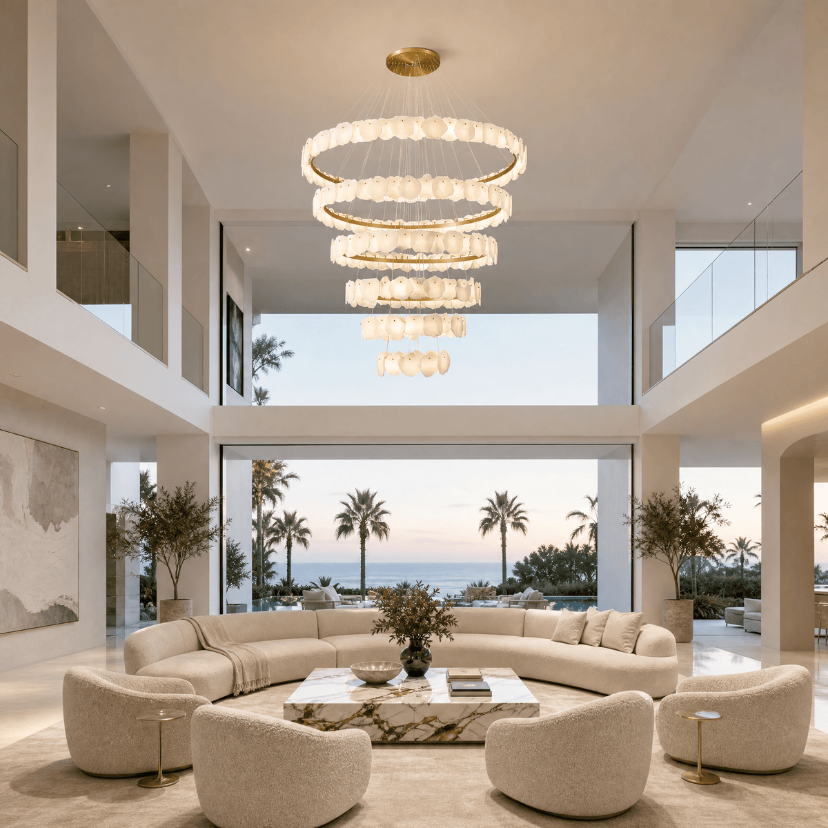 Spiral Alabaster Chandelier – Gold & White 4‑6 Layer Luxury Ceiling Light - 6-layers ∅ 62.9″ x H 59.1″Gold & WhiteWarm LightBlushlighting
