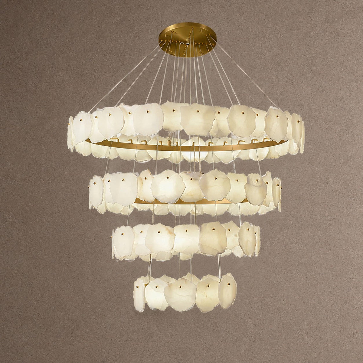 Spiral Alabaster Chandelier – Gold & White 4‑6 Layer Luxury Ceiling Light - 4-layers ∅ 47.2″ x H 31.5″Gold & WhiteWarm LightBlushlighting