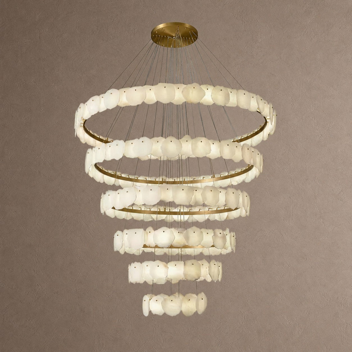 Spiral Alabaster Chandelier – Gold & White 4‑6 Layer Luxury Ceiling Light - 5-layers ∅ 53.1″ x H 47.2″Gold & WhiteWarm LightBlushlighting