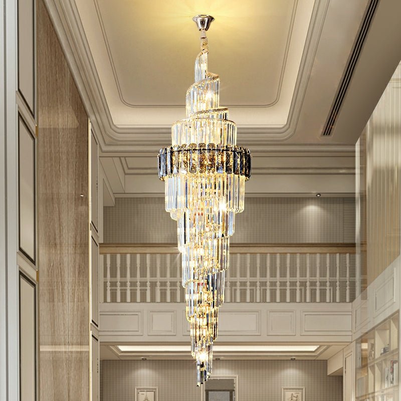 Spiral High Ceiling Light Fixture Long Crystal Chandelier For Foyer Staircase/ Living Room-Chandeliers-Blushlighting-Blushlighting