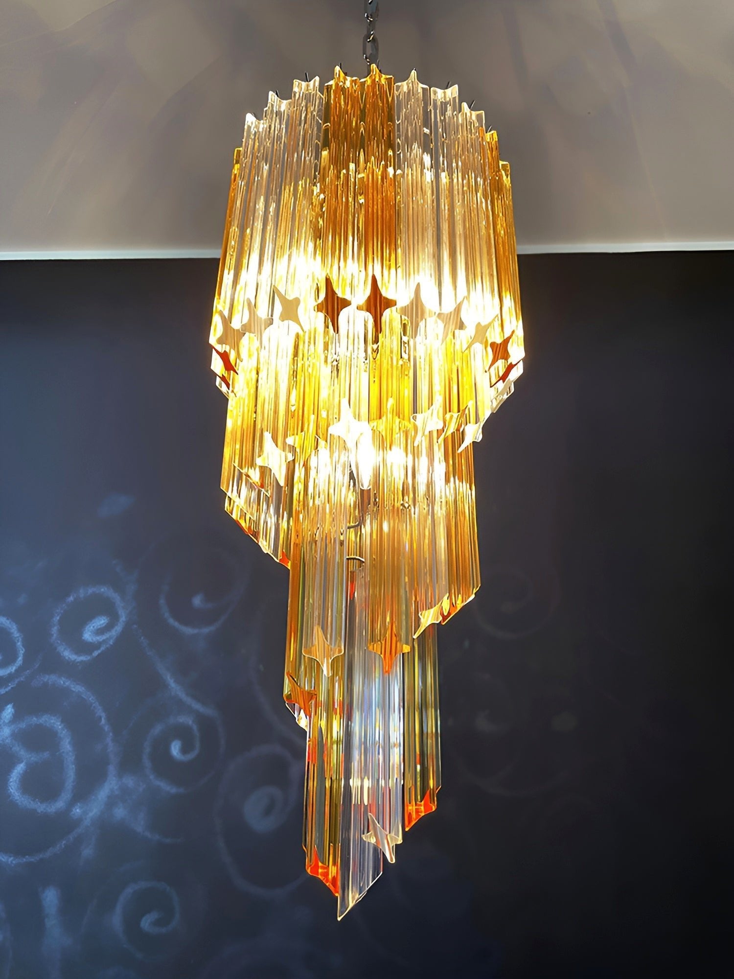 Spiral Prism Glass Chandelier - ∅ 15.7″ x H 39.4″Amber & NickelBlushlighting