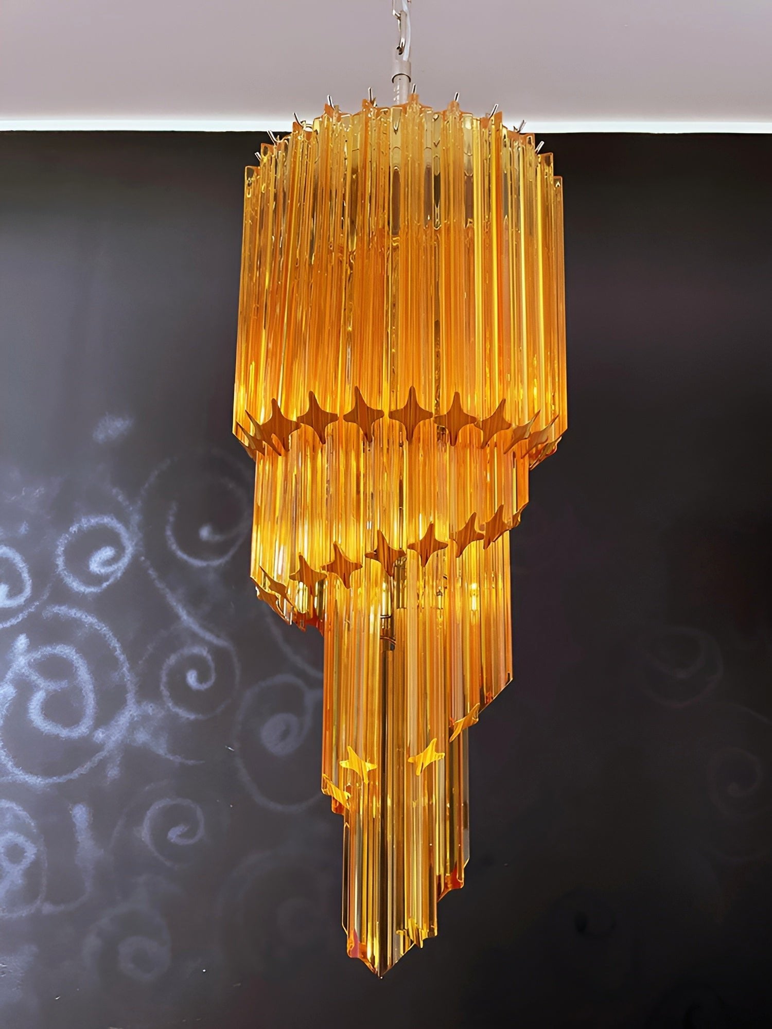 Spiral Prism Glass Chandelier - ∅ 15.7″ x H 39.4″Amber & NickelBlushlighting