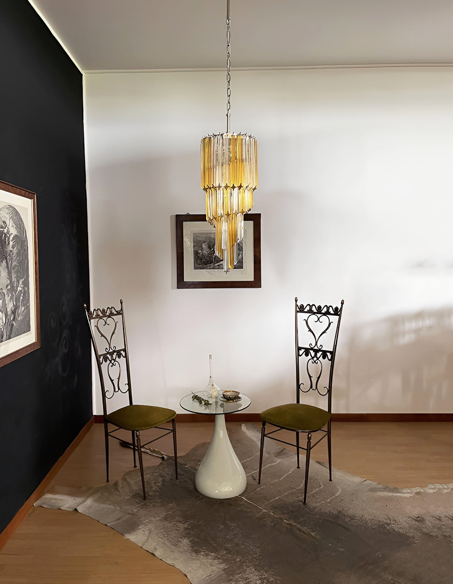 Spiral Prism Glass Chandelier - ∅ 15.7″ x H 39.4″Amber & Clear & NickelBlushlighting