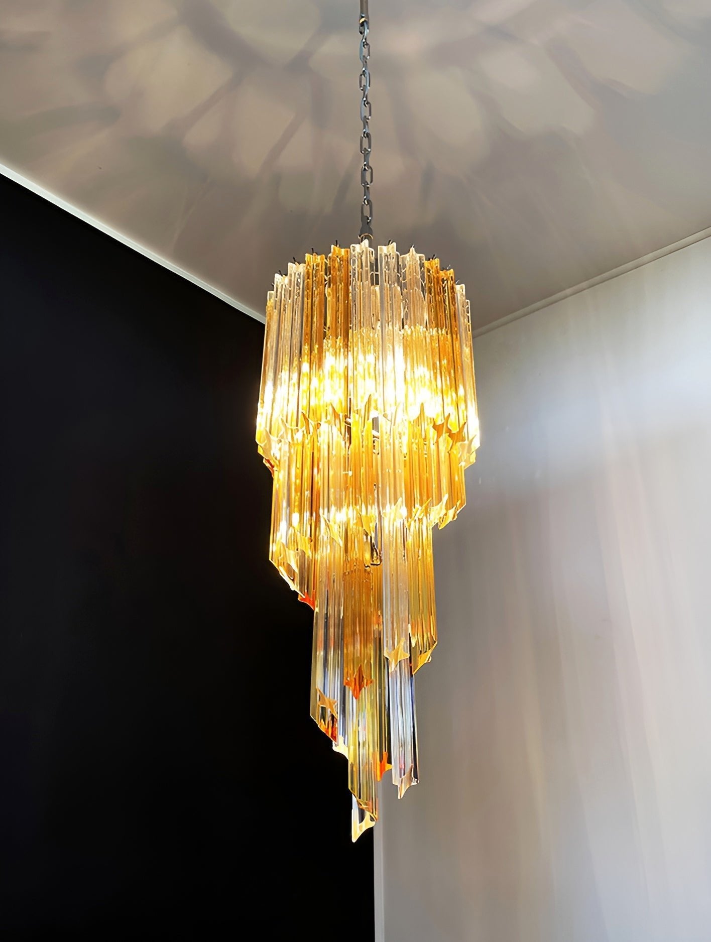 Spiral Prism Glass Chandelier - ∅ 15.7″ x H 39.4″Amber & Clear & NickelBlushlighting