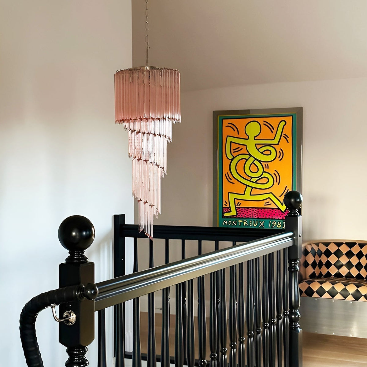 Spiral Prism Glass Chandelier - ∅ 15.7″ x H 39.4″Pink & NickelBlushlighting