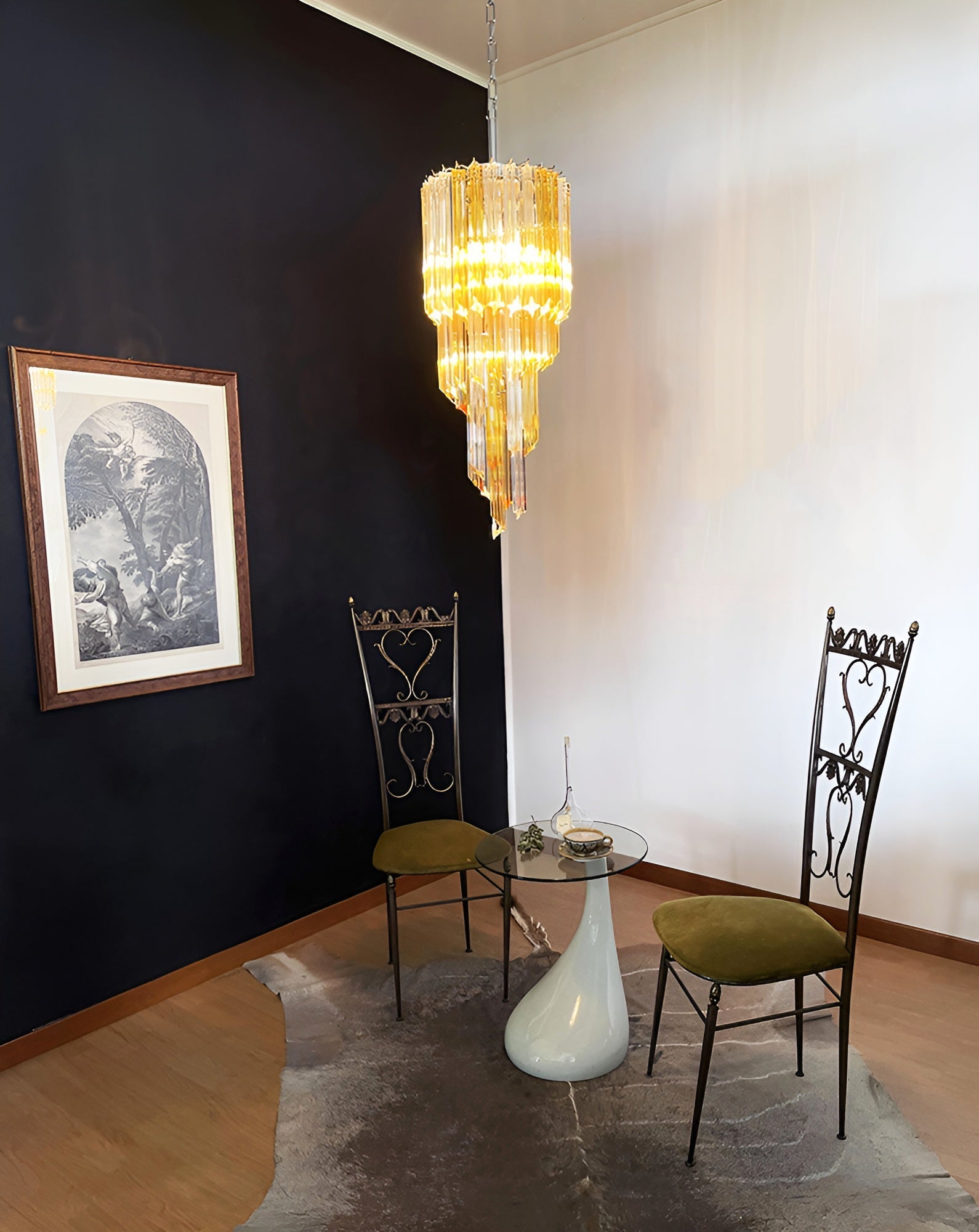Spiral Prism Glass Chandelier - ∅ 15.7″ x H 39.4″Amber & Clear & NickelBlushlighting