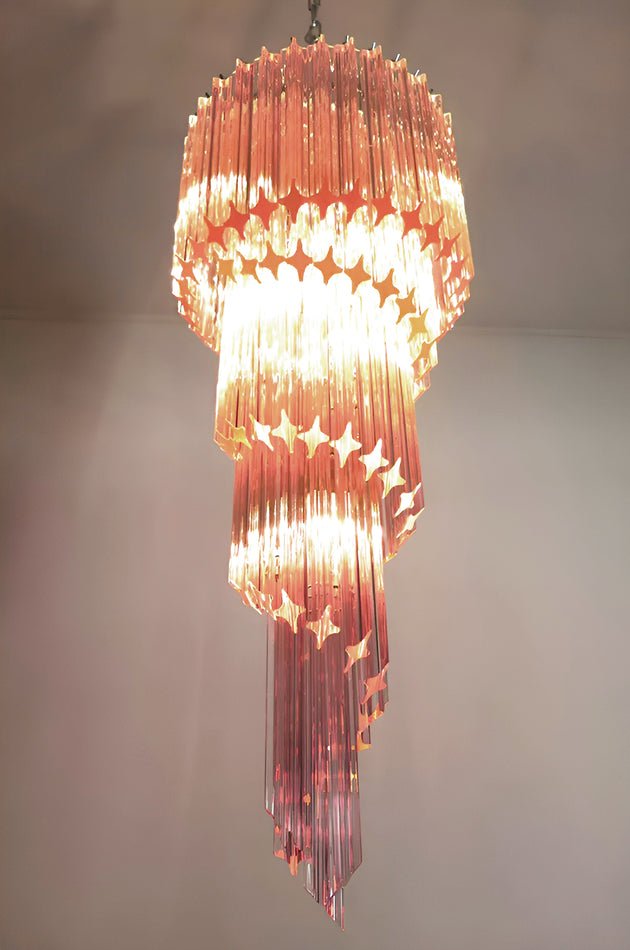 Spiral Prism Glass Chandelier - ∅ 15.7″ x H 39.4″Pink & NickelBlushlighting