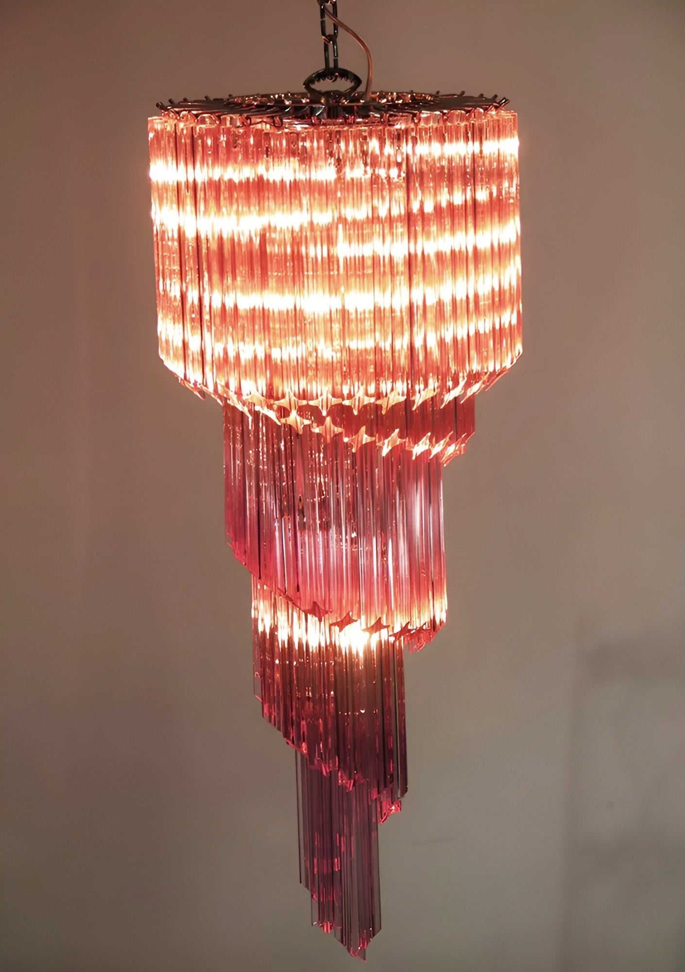 Spiral Prism Glass Chandelier - ∅ 15.7″ x H 39.4″Pink & NickelBlushlighting